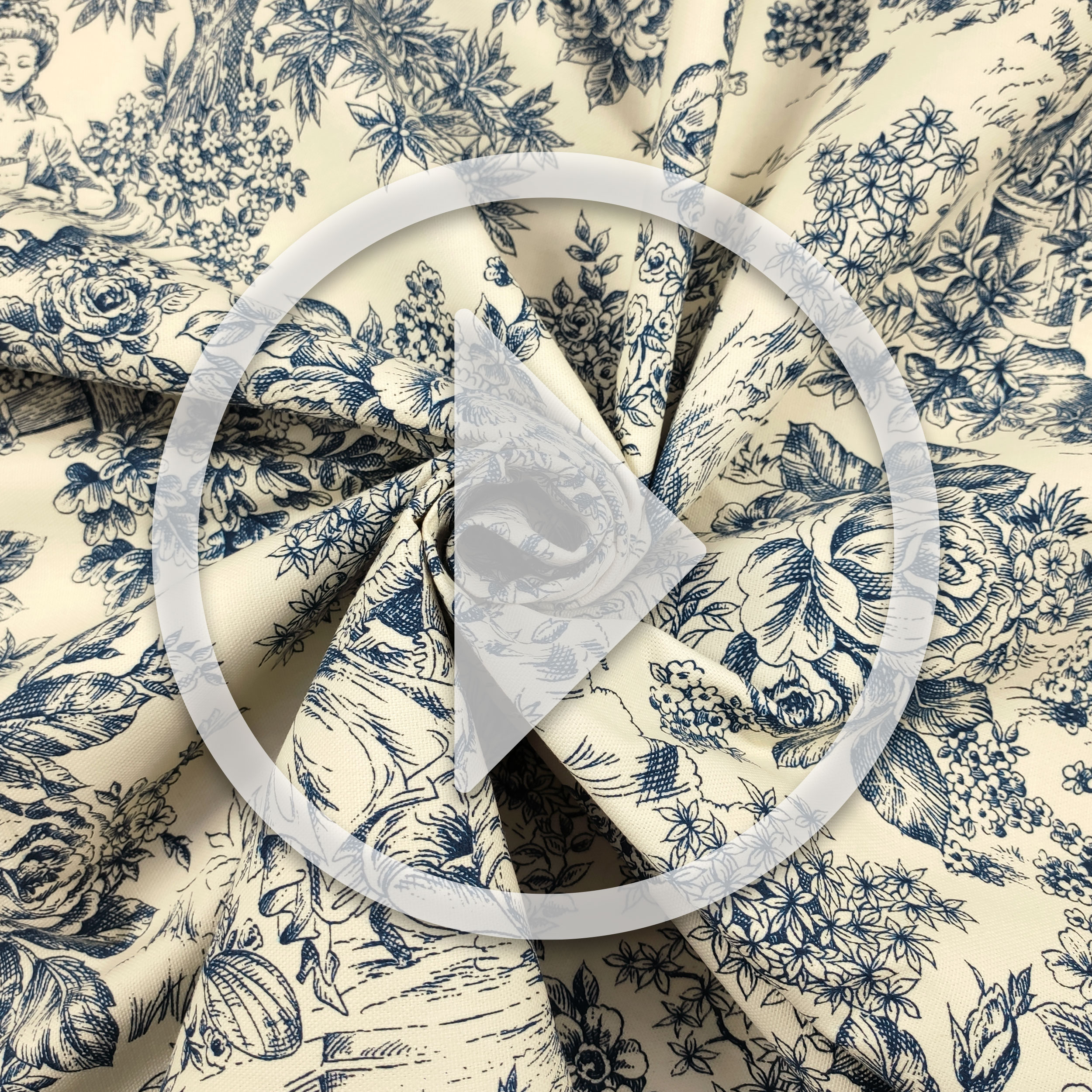 Panama Tela Toile De Jouy Azul Fondo Crema H 280 cm Image