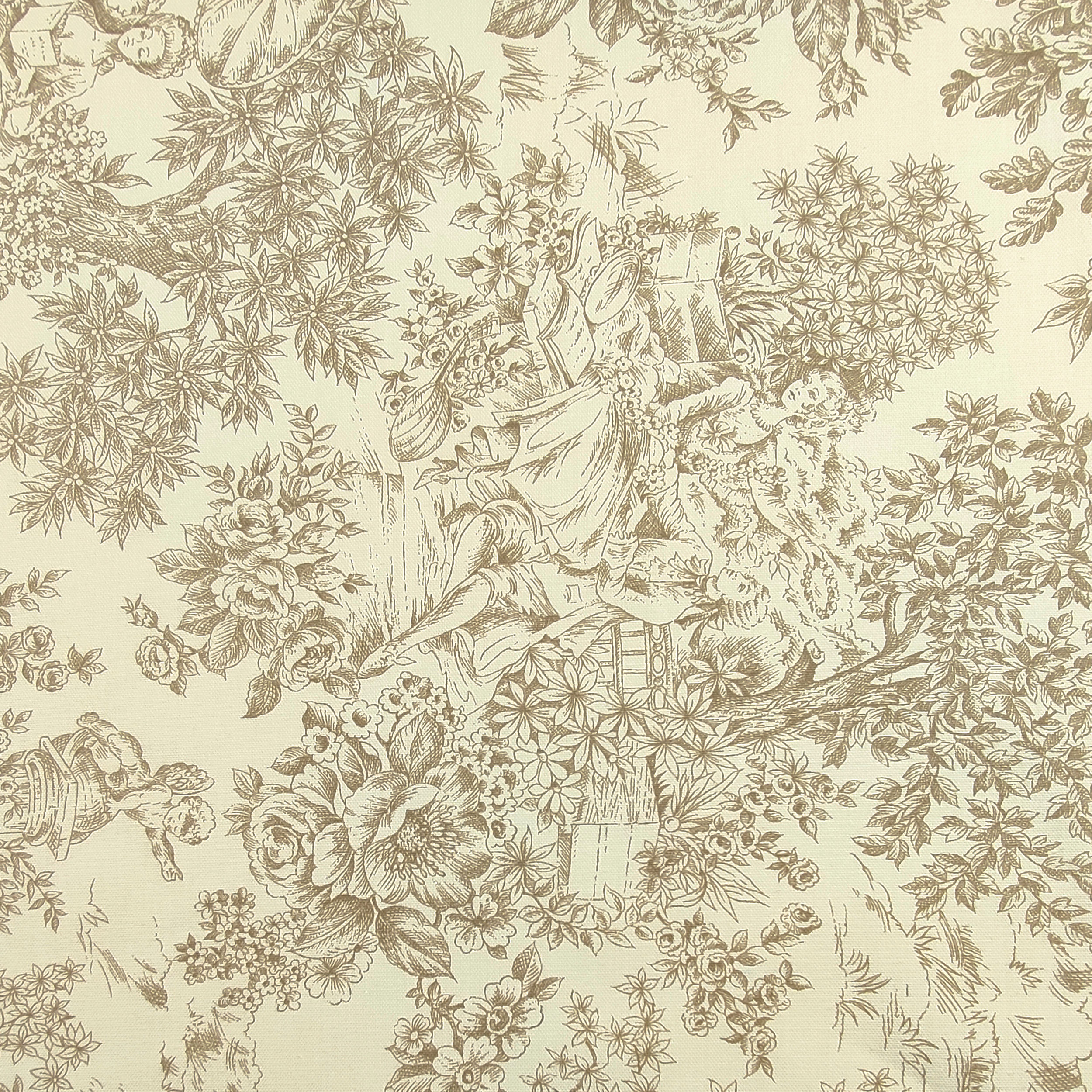Panama Fabric Toile De Jouy Beige Cream Background