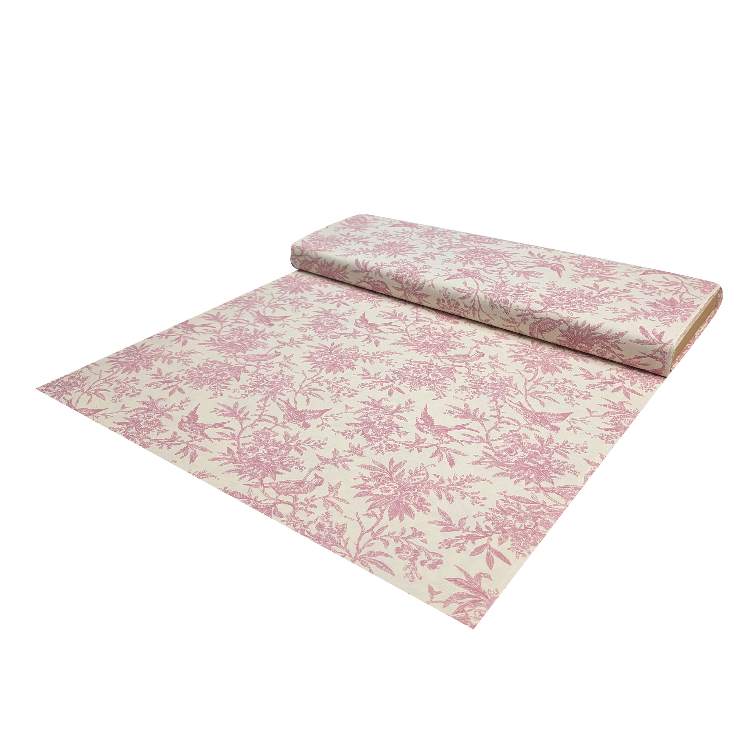 Vintage-print cotton poplin with pink birds and branches Image