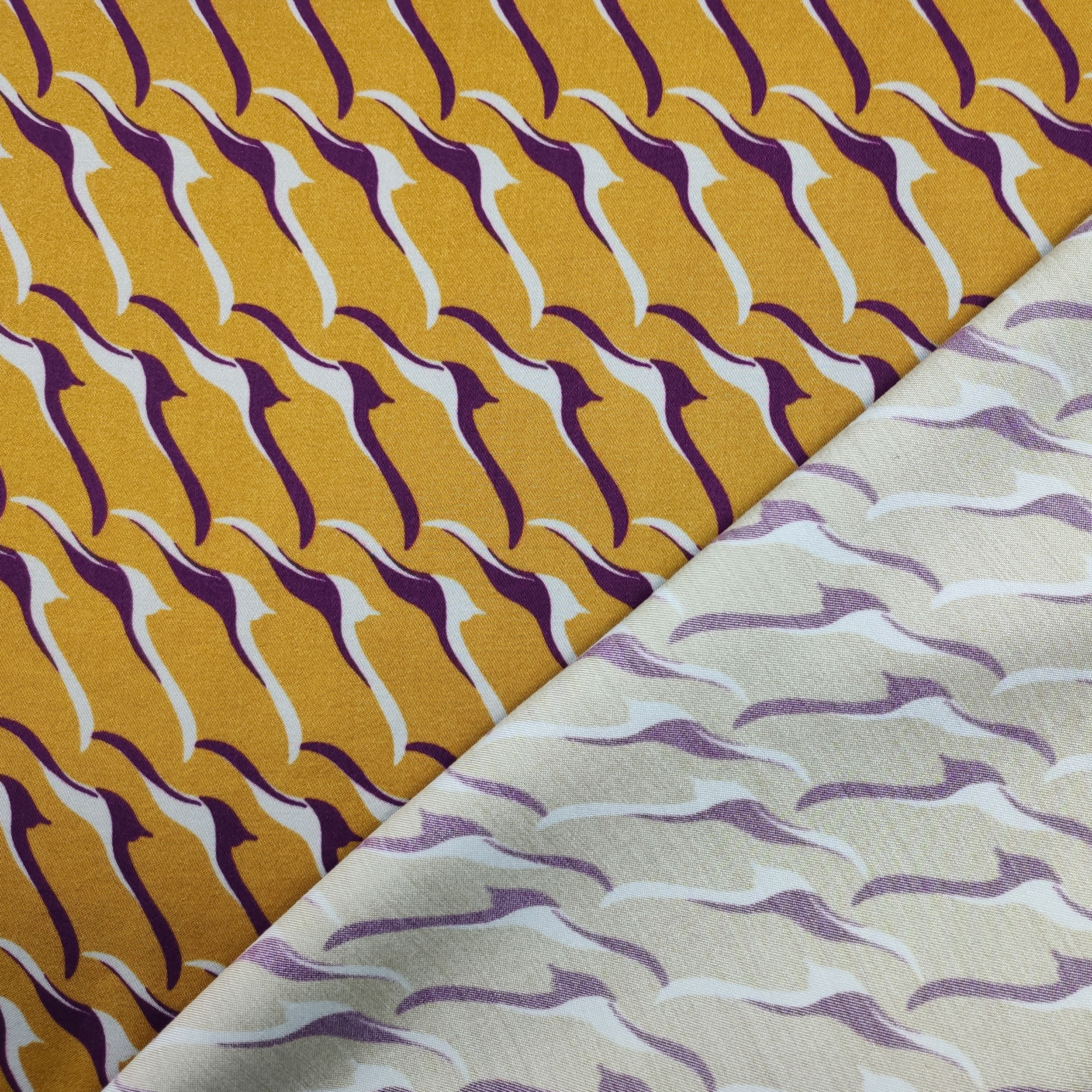Satin de soie mélangée Fantaisie High Fashion Moutarde et violet Image