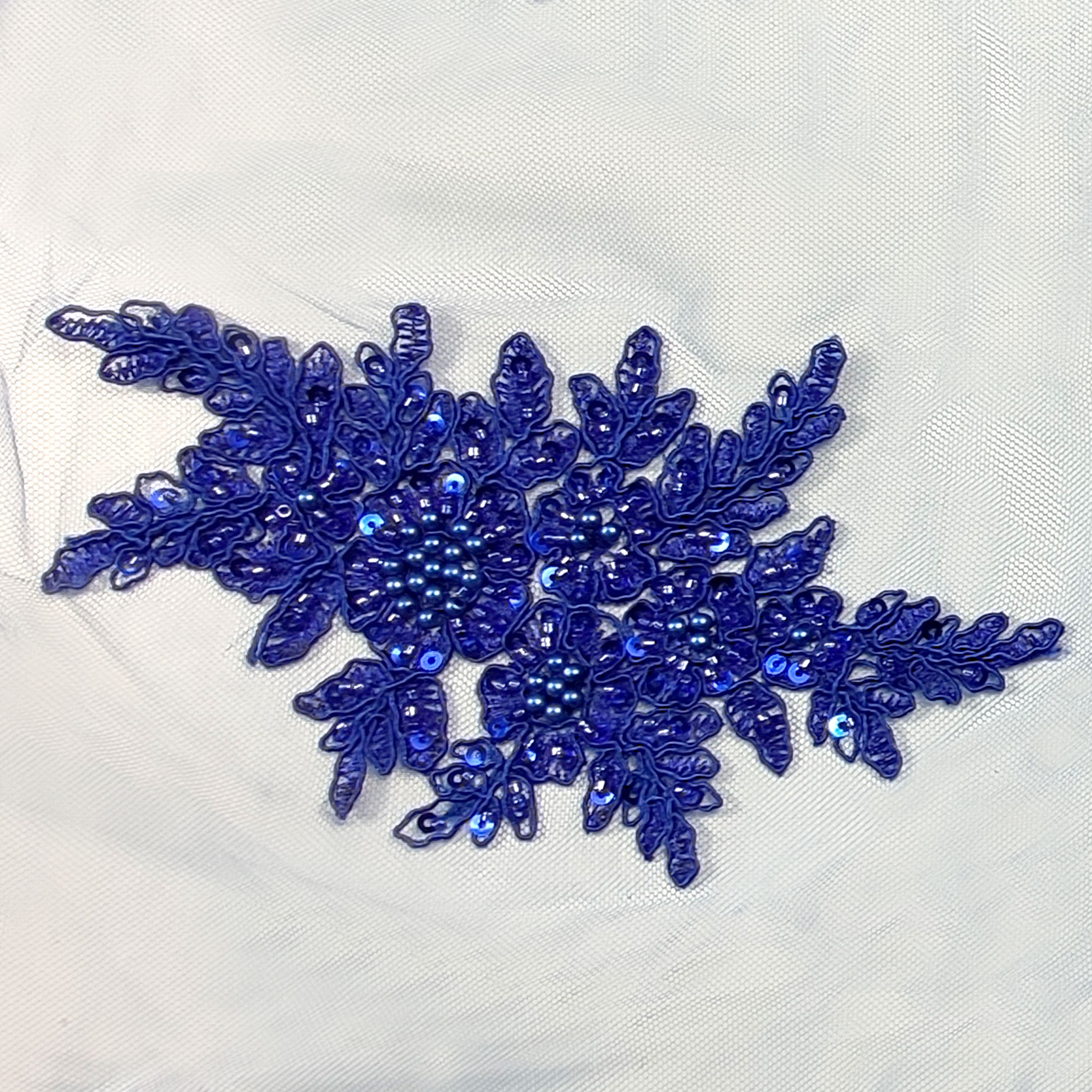 High Fashion Beaded Double Edge Floral Lace - Cornflower Blue