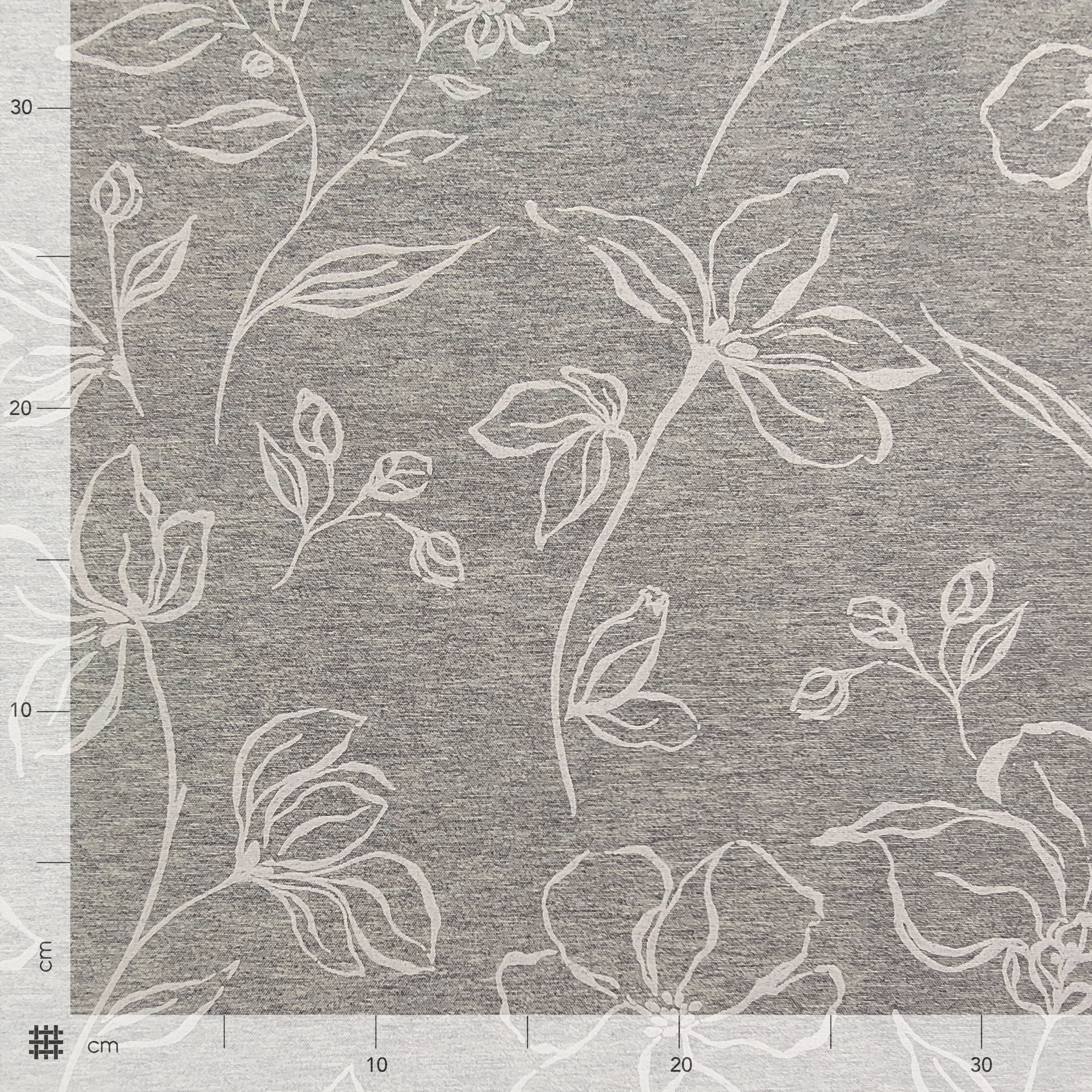 Grey Resin Tablecloth Fabric White Flowers Image
