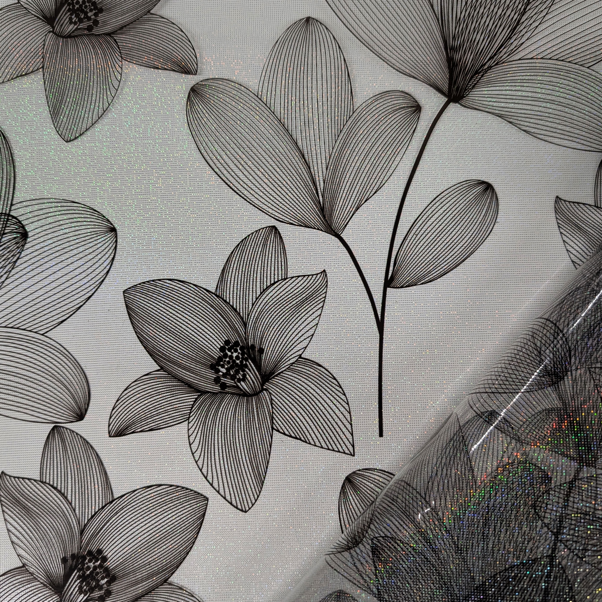 Smoked Black Plasticised Flower Outline Table Cover with Glitter Image