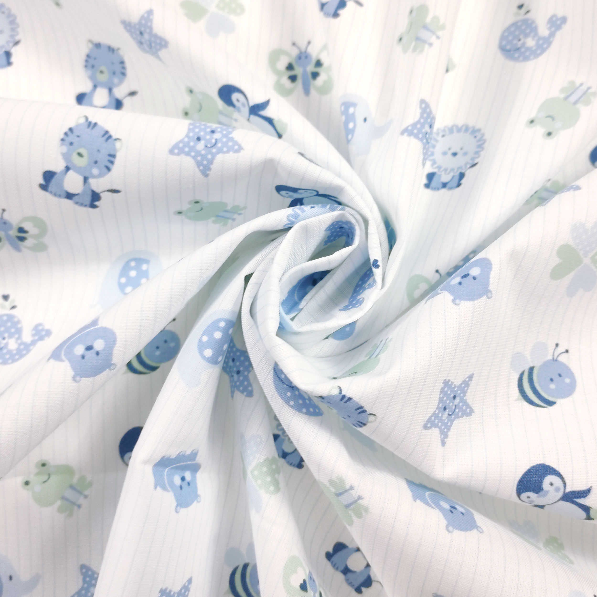Cotton Puppies Blue Striped Background
