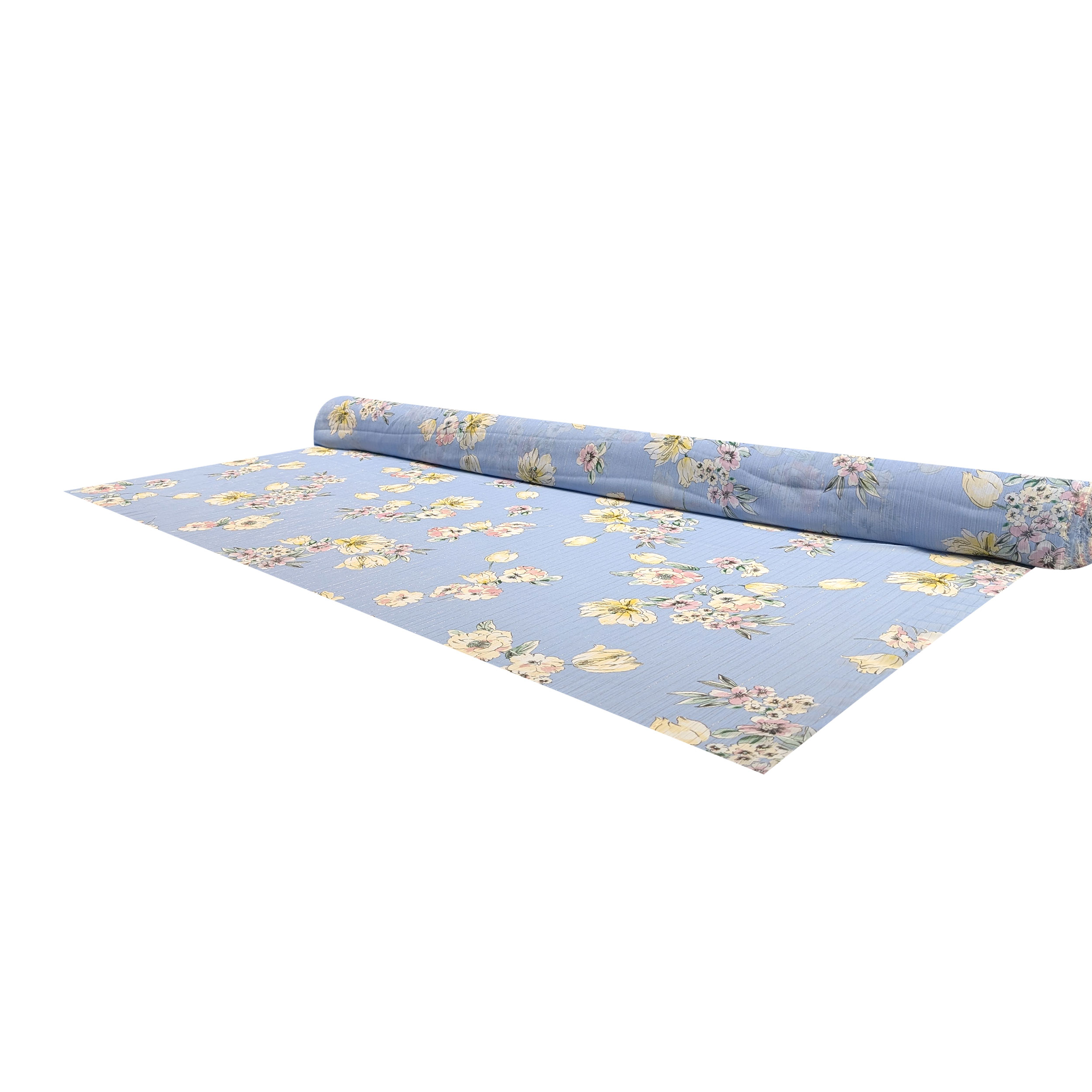 Chiffon Lurex Flowers and Stripes Light blue background Image
