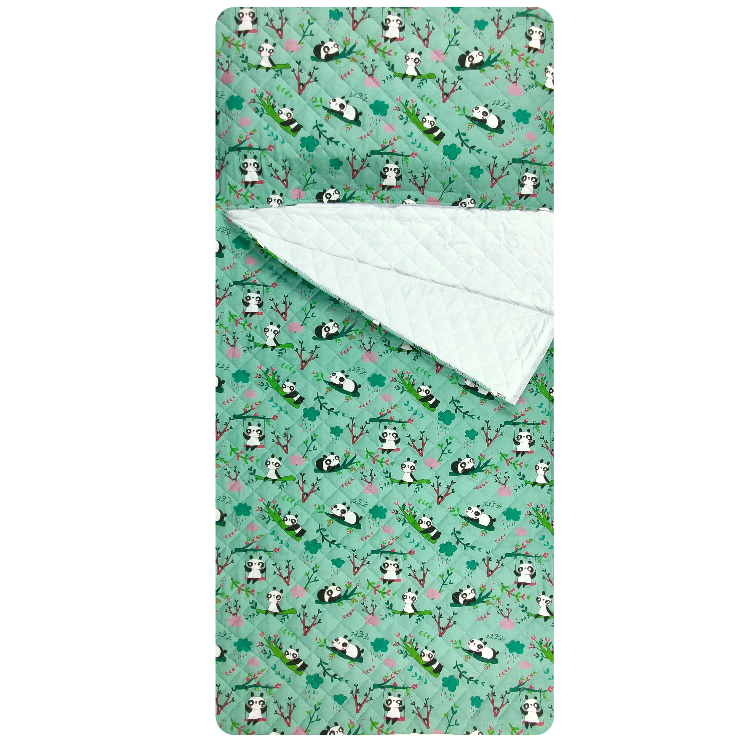 Sac de couchage à motif de panda fond vert menthe - Panini Fabrics Image