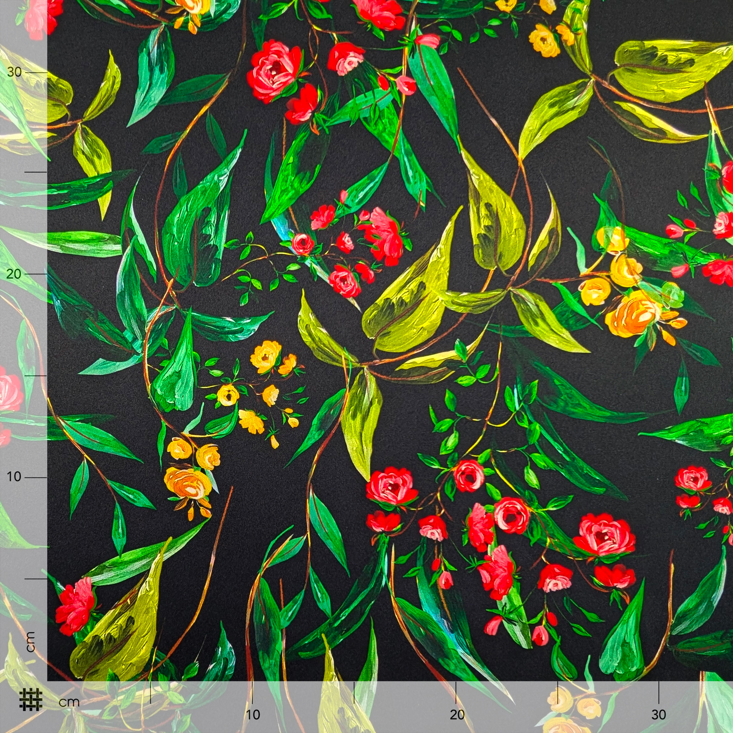 Satin de soie Haute Couture Roses et Fleurs Jaunes Image