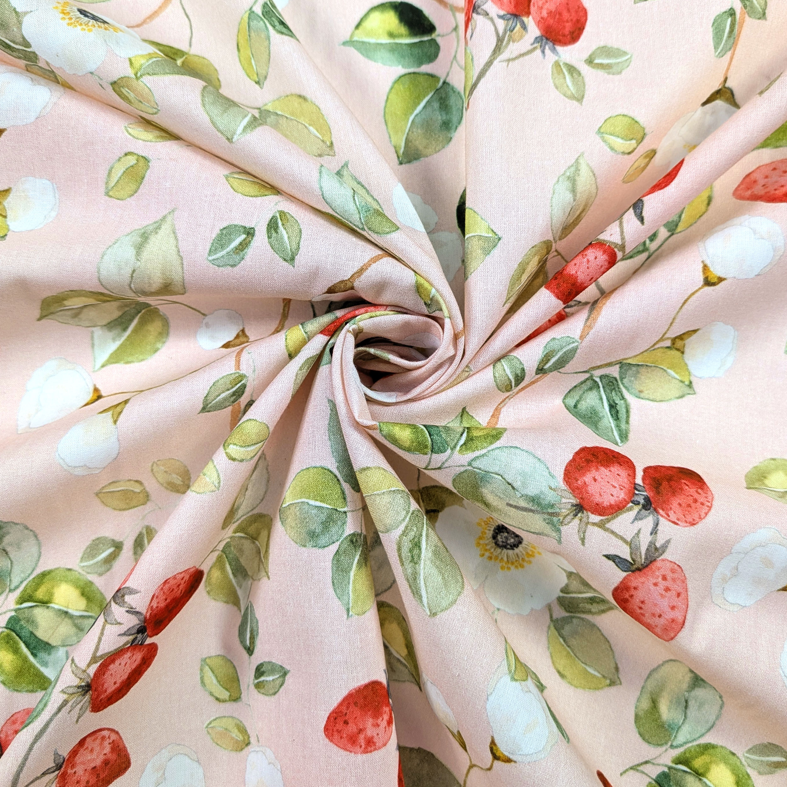 Cotton Fabric Flowers and Strawberries Image