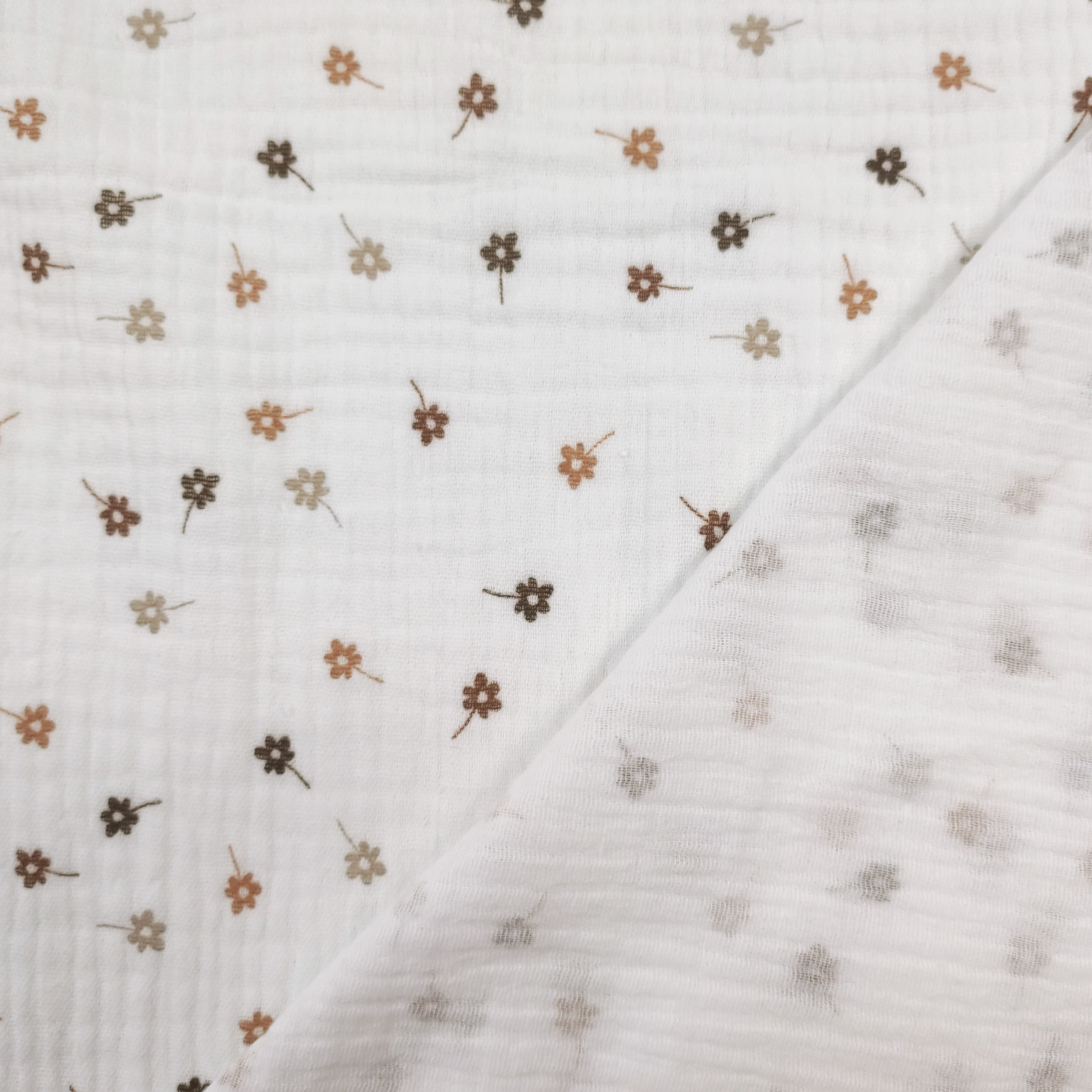 Cotton Muslin Beige Flowers White Background Image