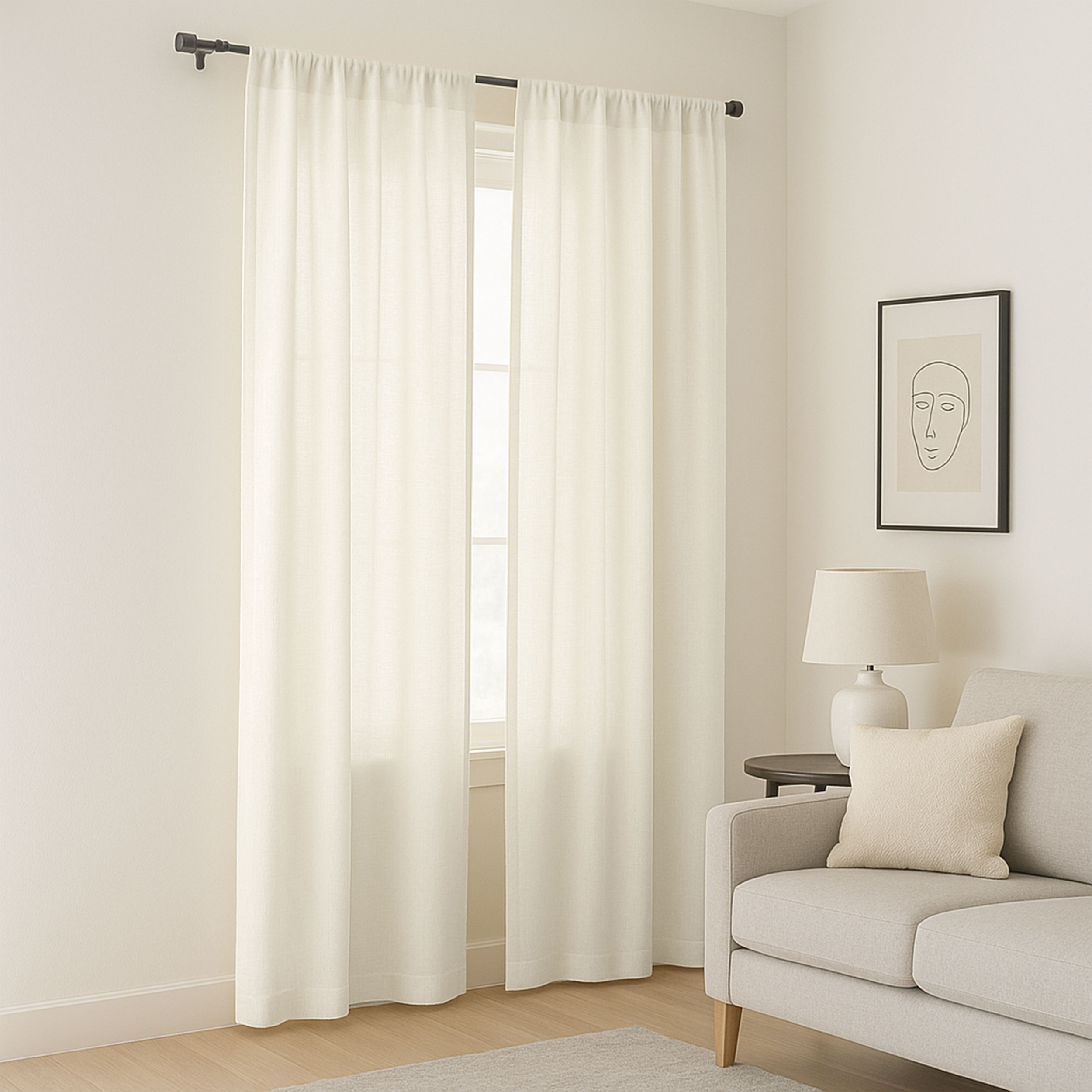 Faux Linen Curtain Fabric White Image