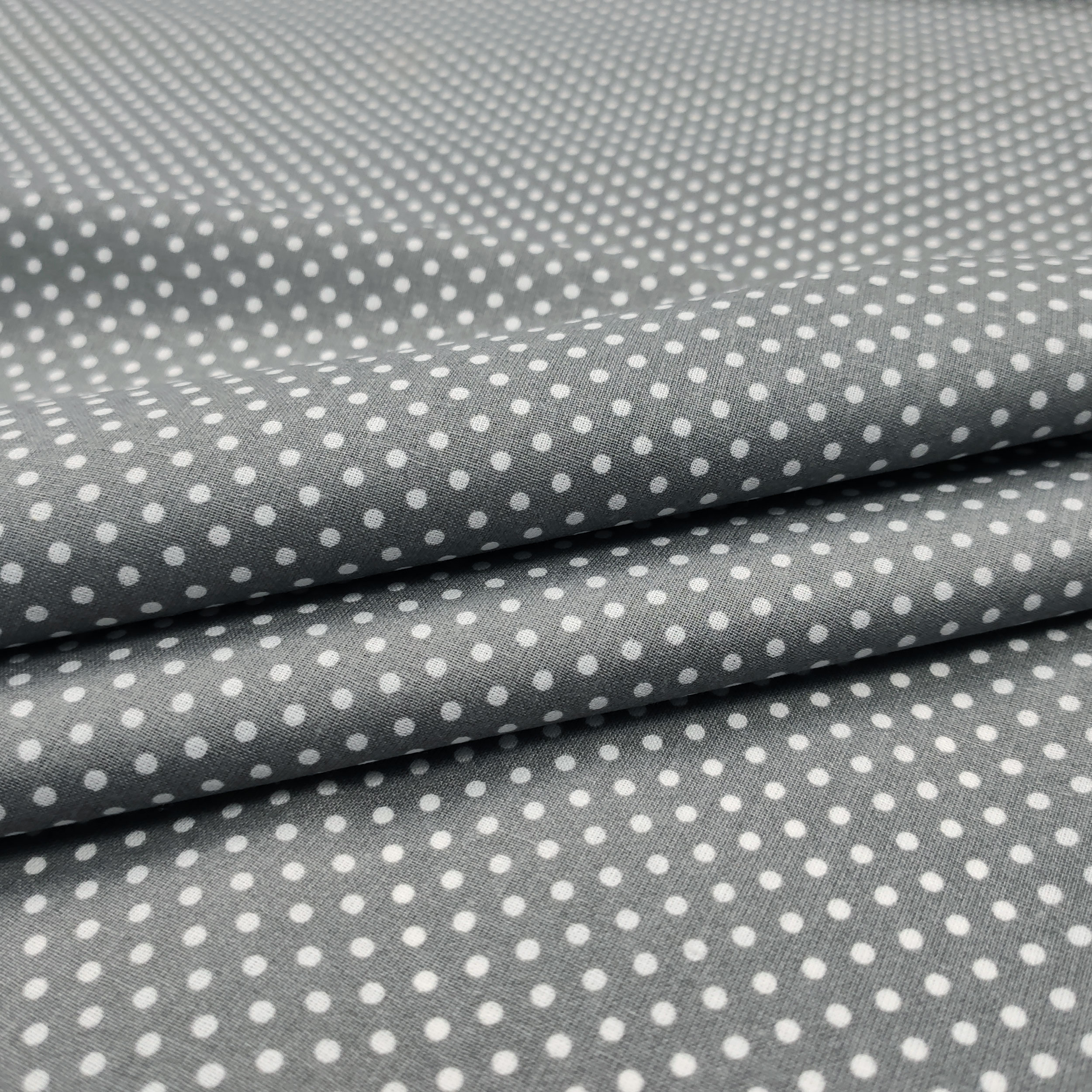 Baumwollstoff Grau Weiß Polka Dot