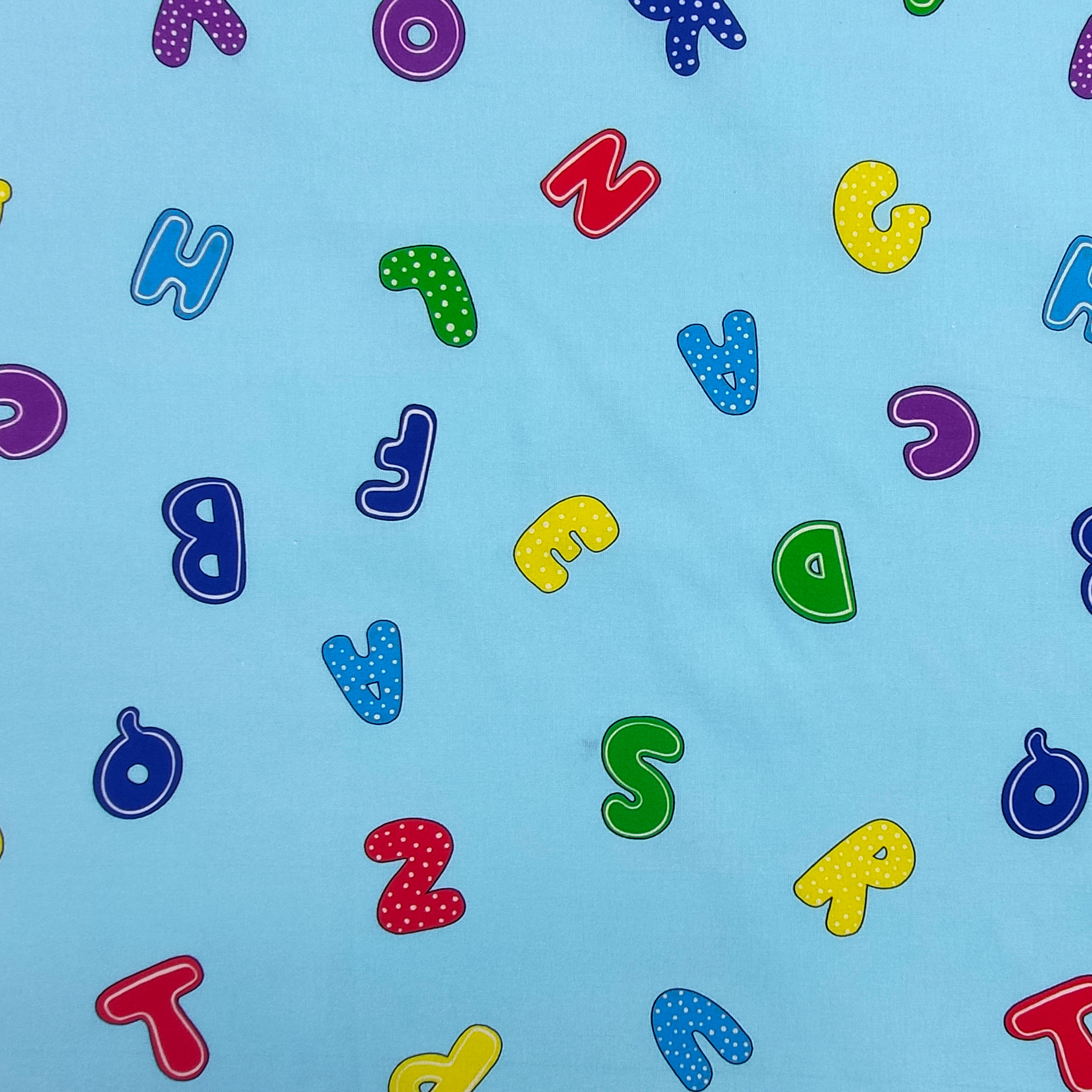 Tissu de coton Alphabet Grand fond Bleu clair Image