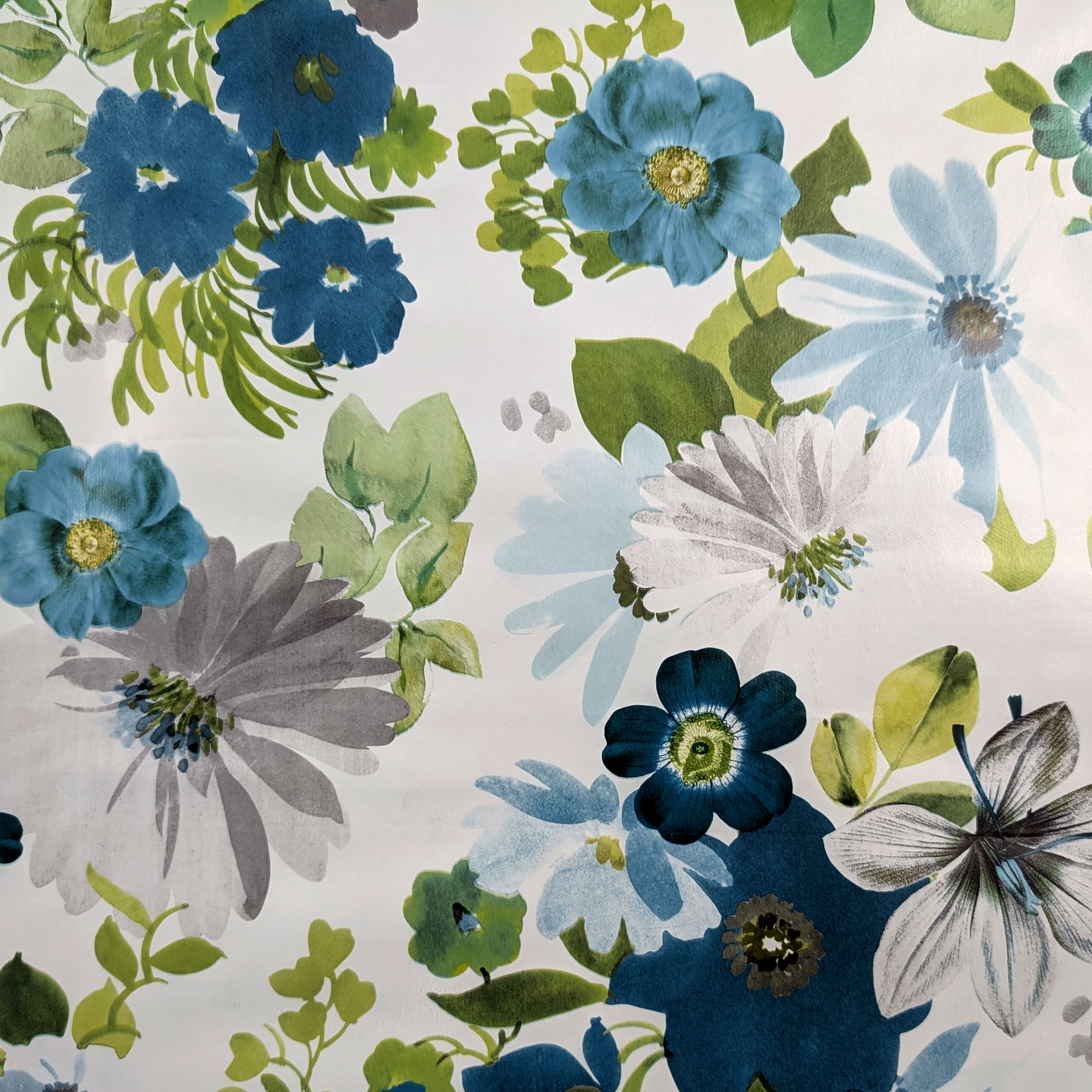 Fabric for Plasticised Tablecloth Cold Tone Flowers Image