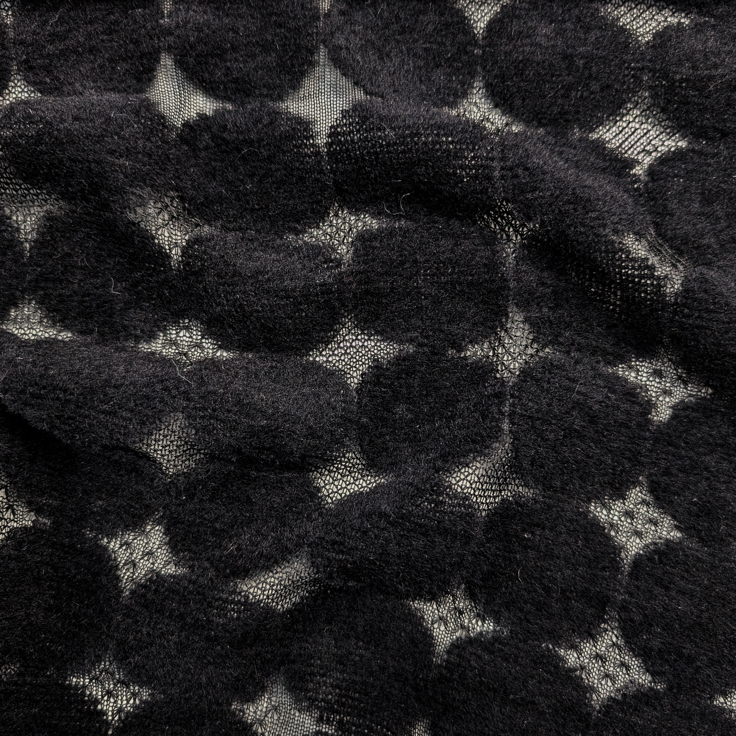 Bi-elastic Wool Blend Black Flocked Polka Dot Image