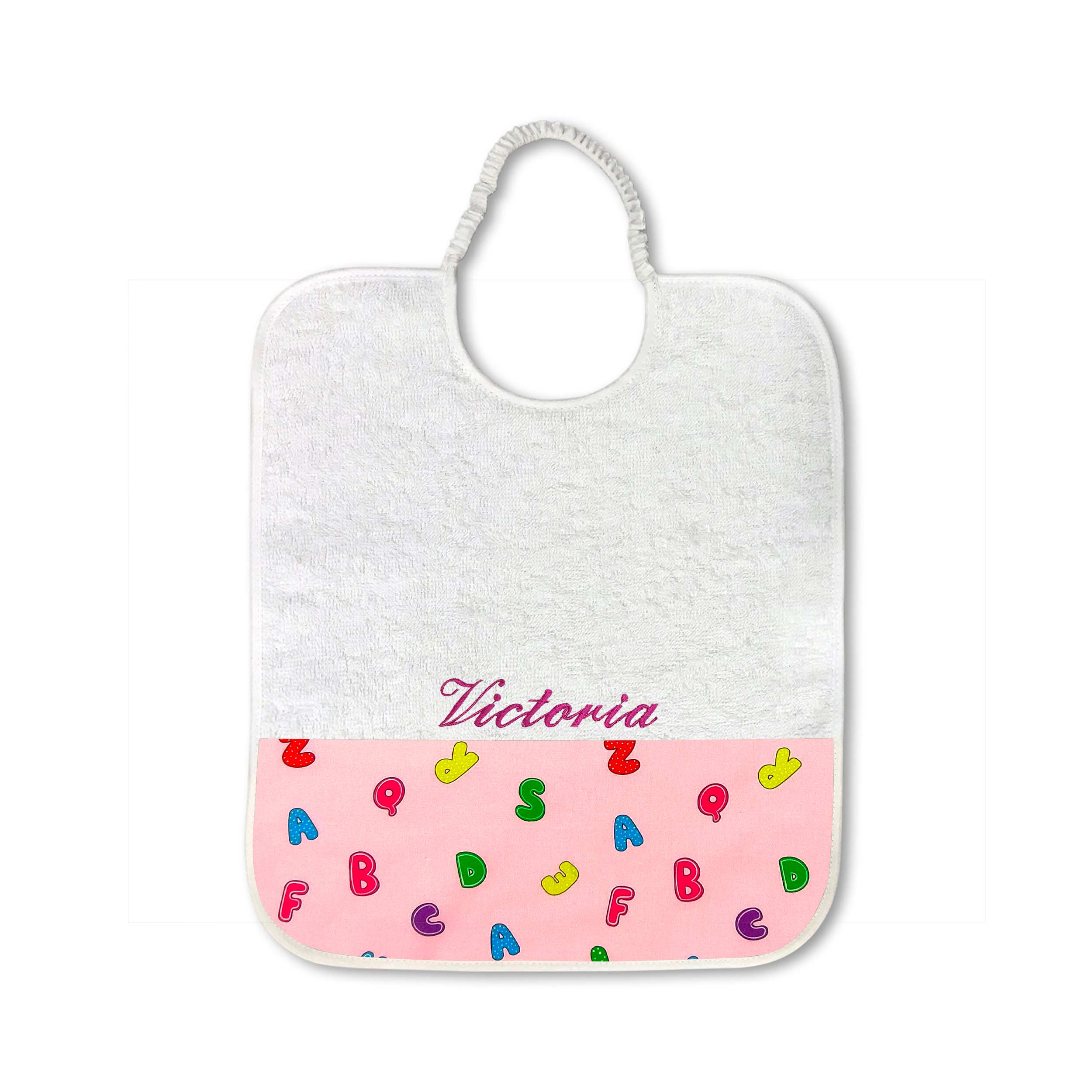 Bavoir Alphabet Fond rose