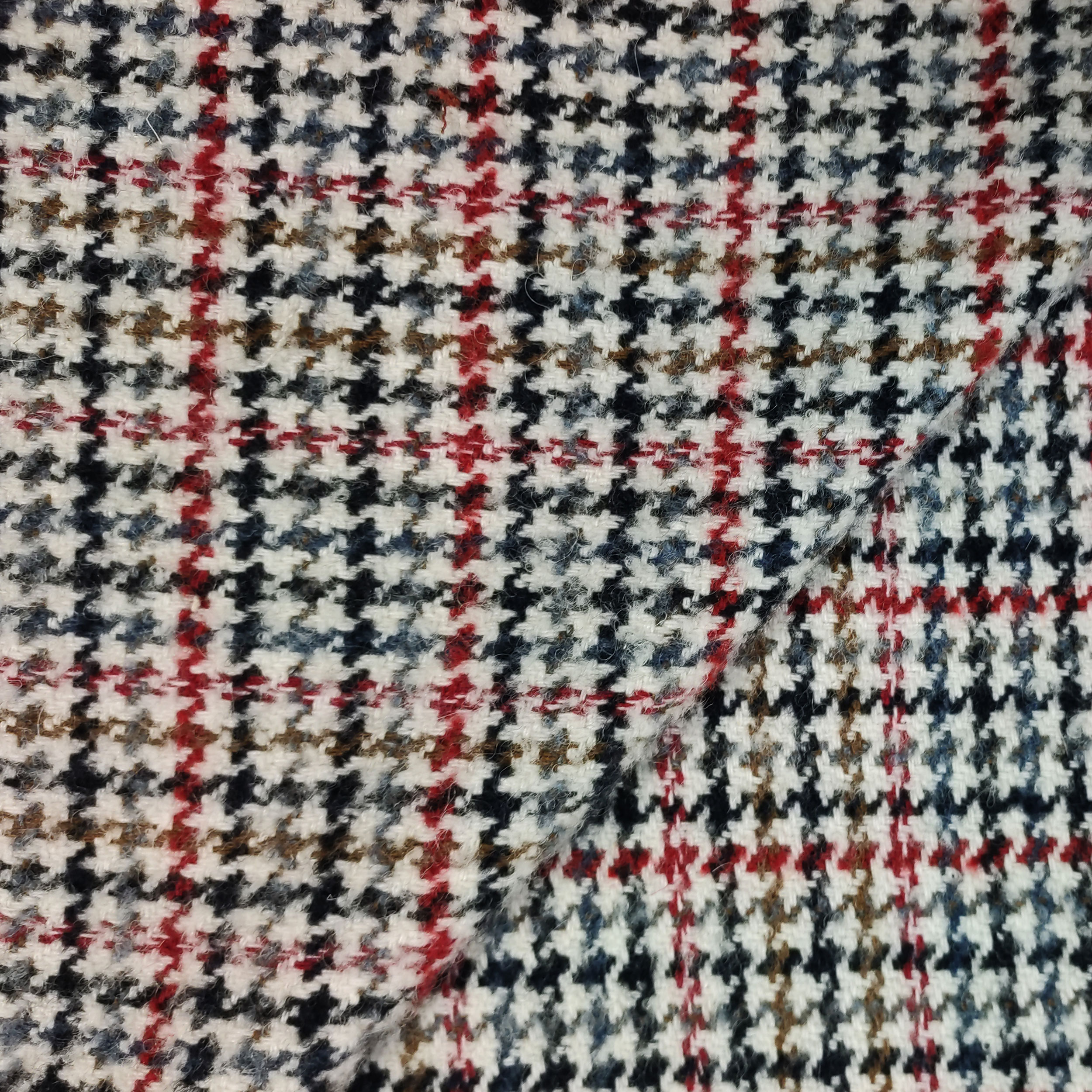 Pied de Poule Tweed de coton mélangé rouge et beige