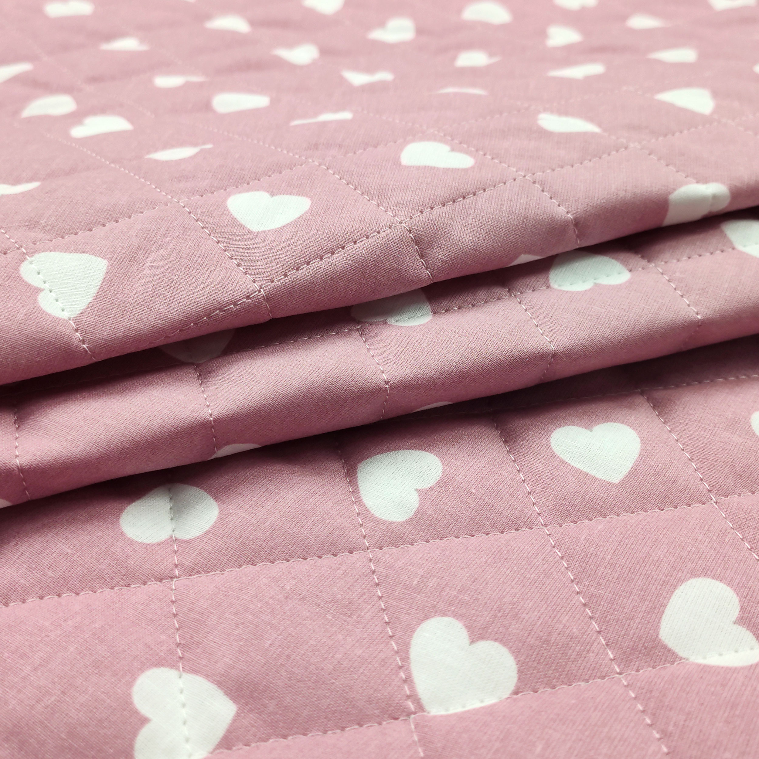 White Hearts Quilted Cotton - Pink Image