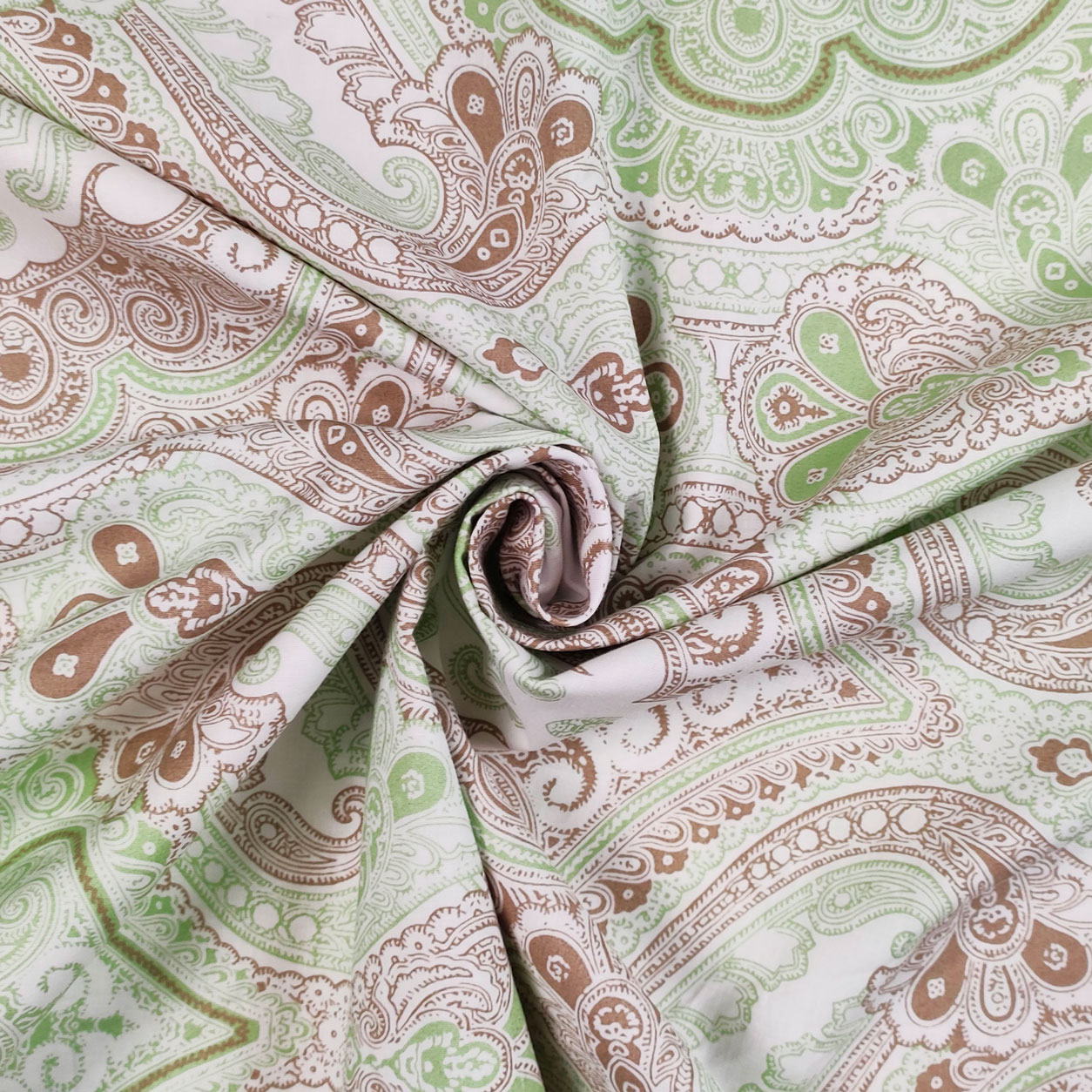 Cotone-Tessuto-Damascato-Verde-Marrone