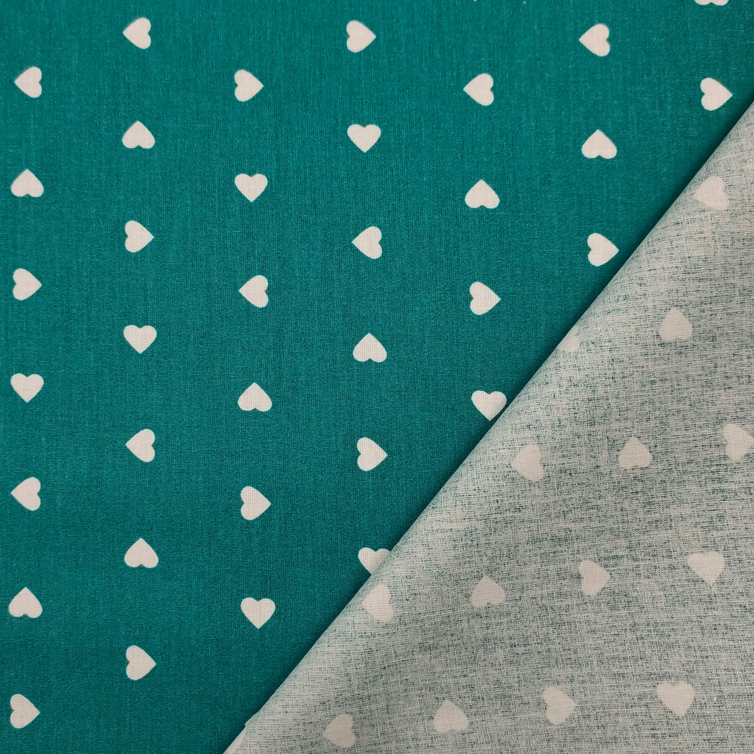 Cotton White Hearts Petrol Background Image