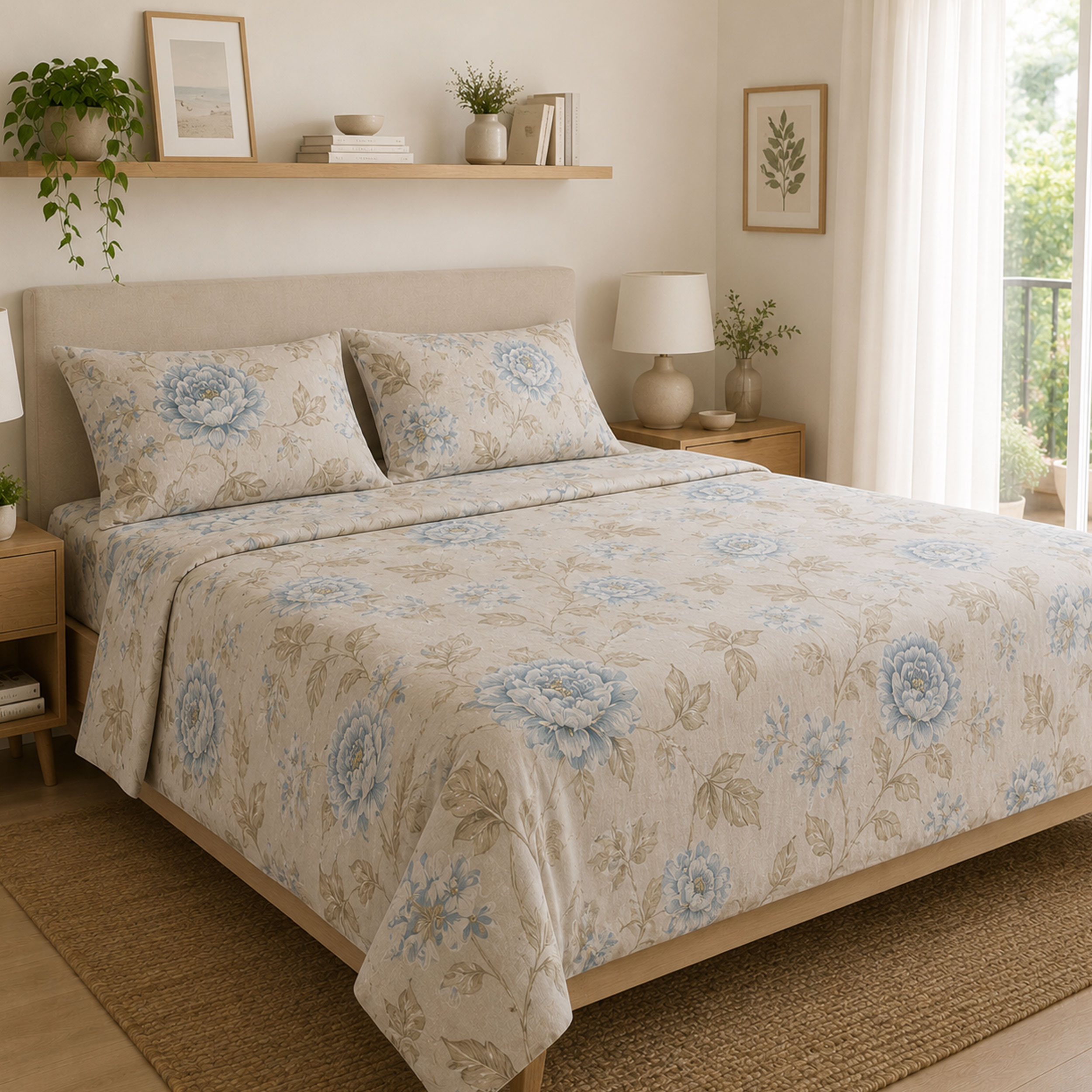 Blue Flower Cotton Sheet Image
