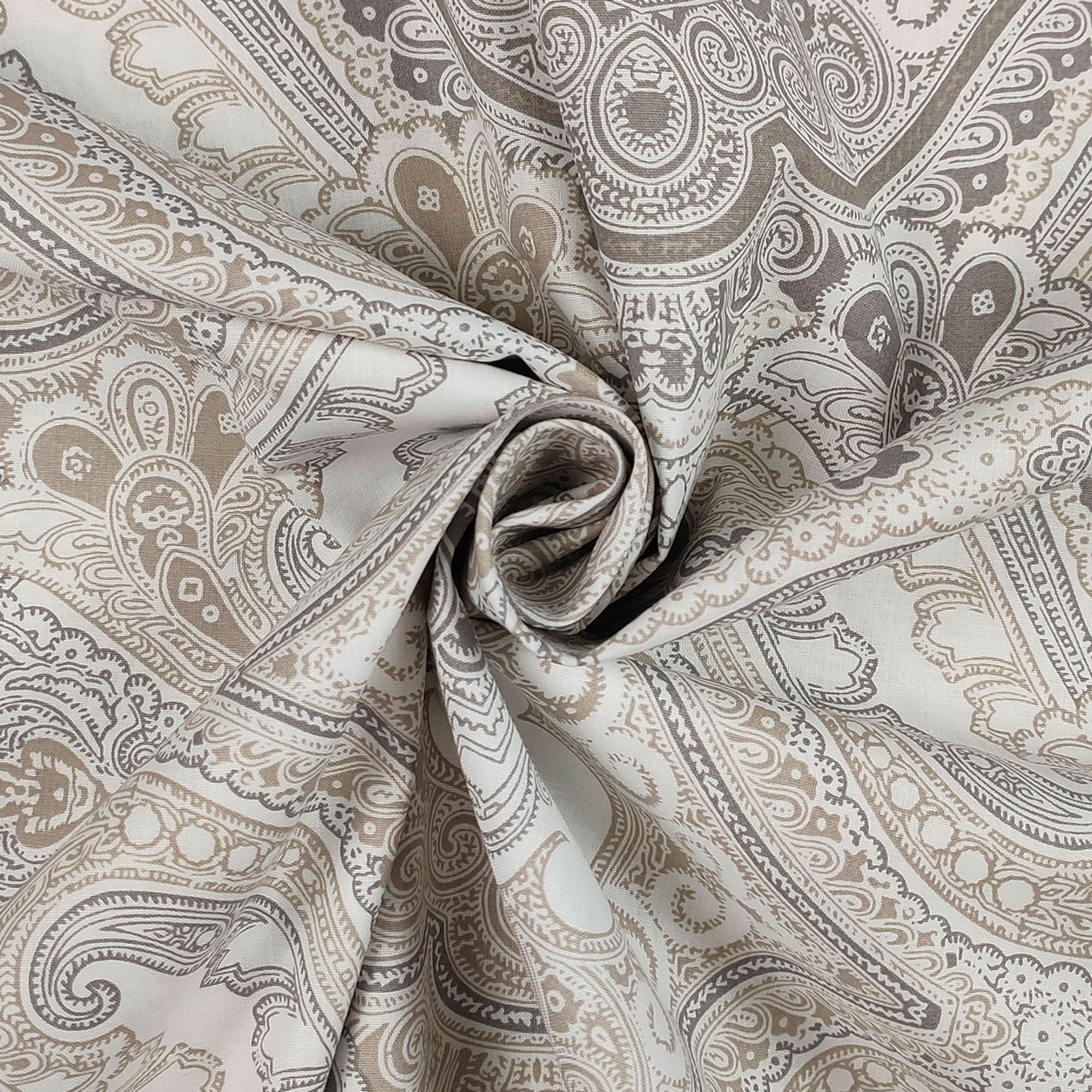 Tessuto Cotone Damascato Beige e Grigio