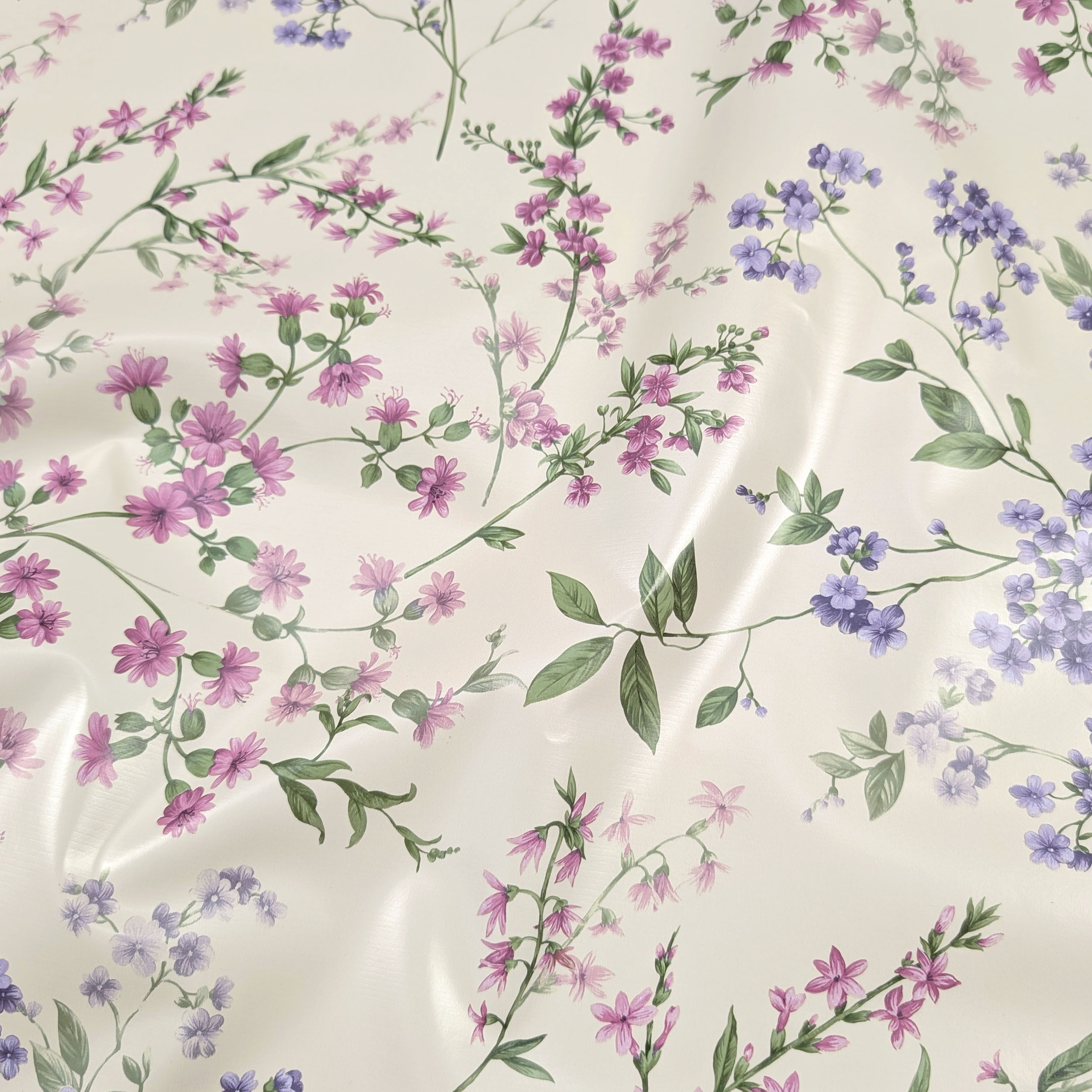 Fabric for Plasticised Tablecloth Pink and Lilac Flowers Image