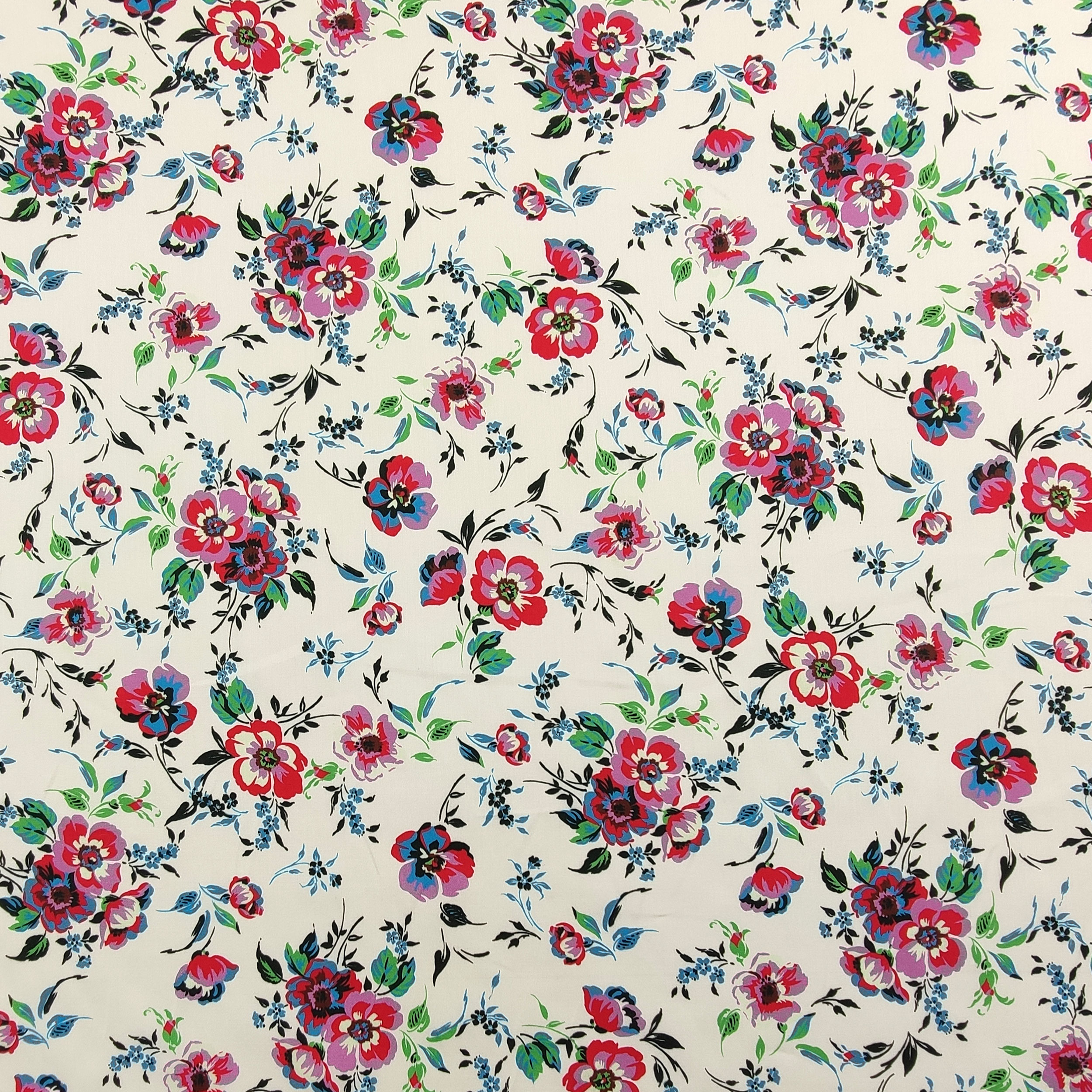 Cotton Satin with Floral Fantasy Cream Background Image