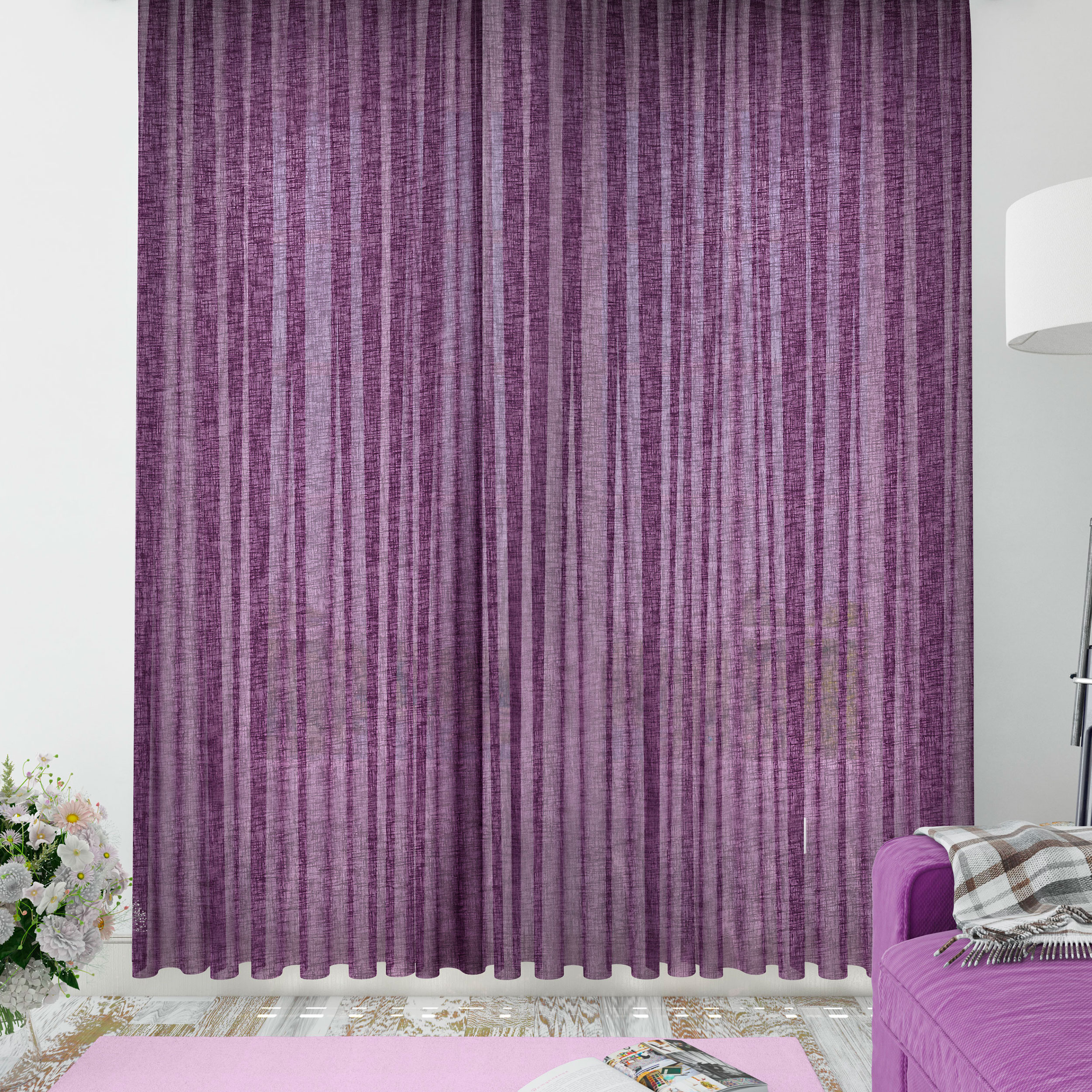 Tissu de rideau en faux lin couleur unie violet Image