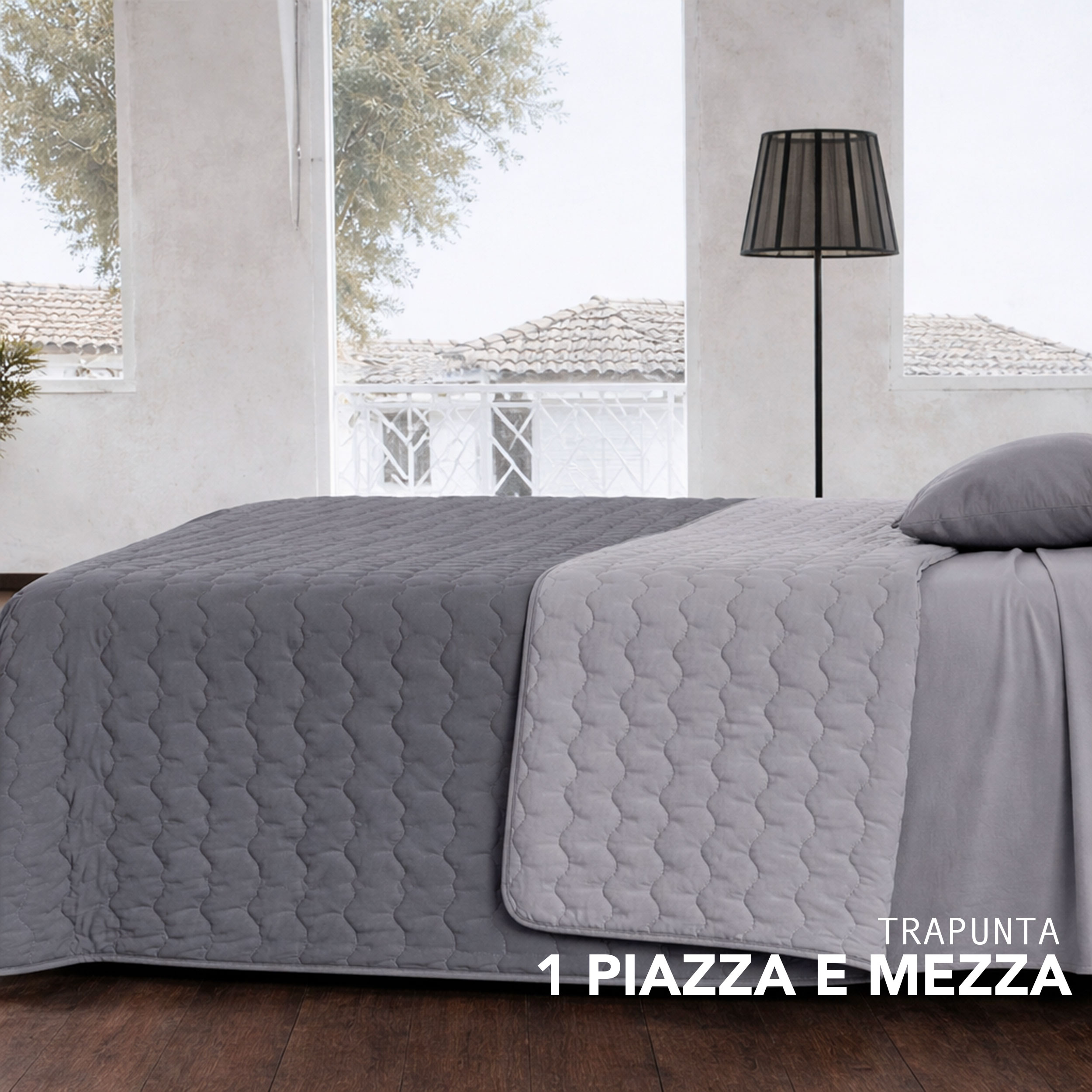 Lightweight Two-Tone Grey Quilted Square and Half-Square Image