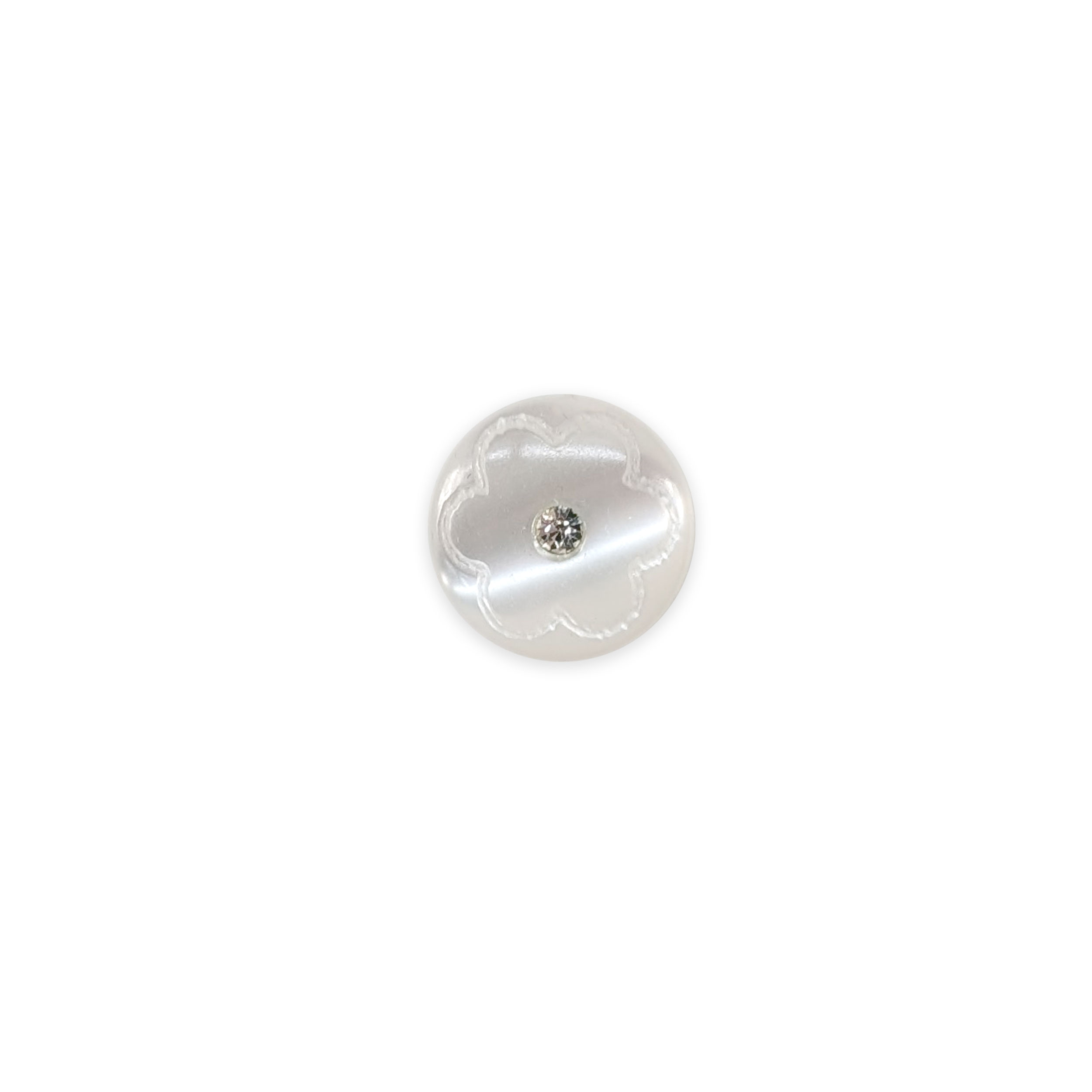 White Flower Button with Rhinestones Image