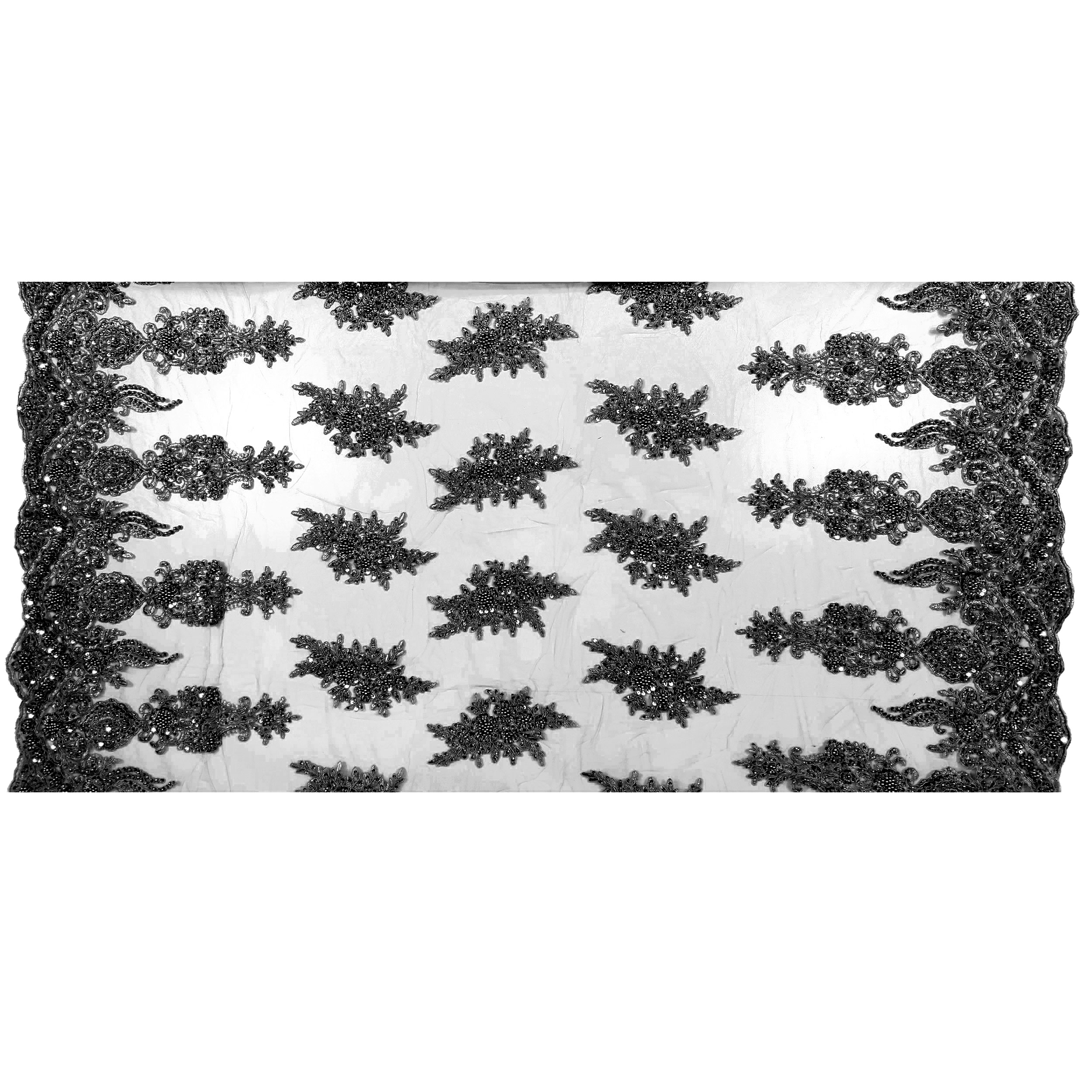 High Fashion Beaded Double Edge Floral Lace - Black