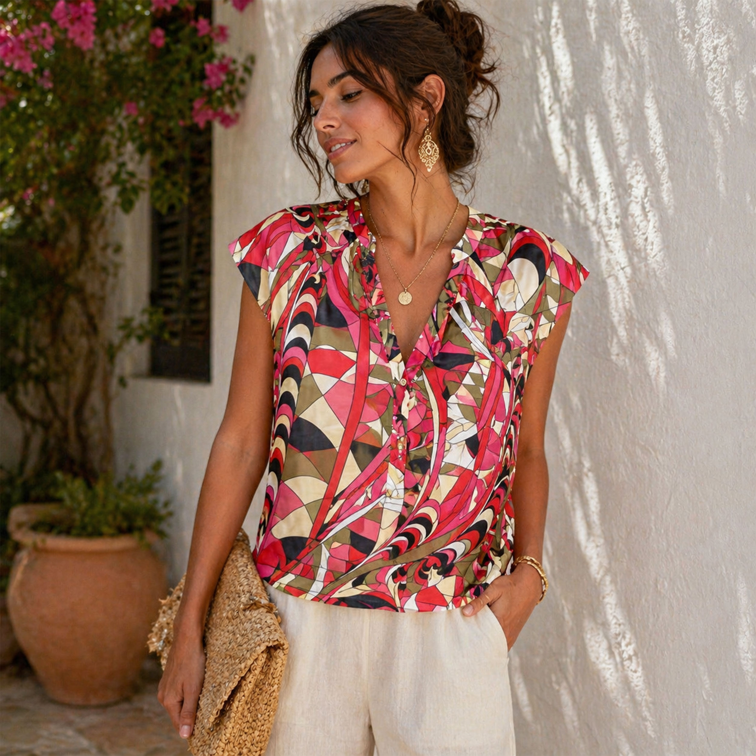 Abstract Geometrical Patterned Multicolour Cotton Satin Image