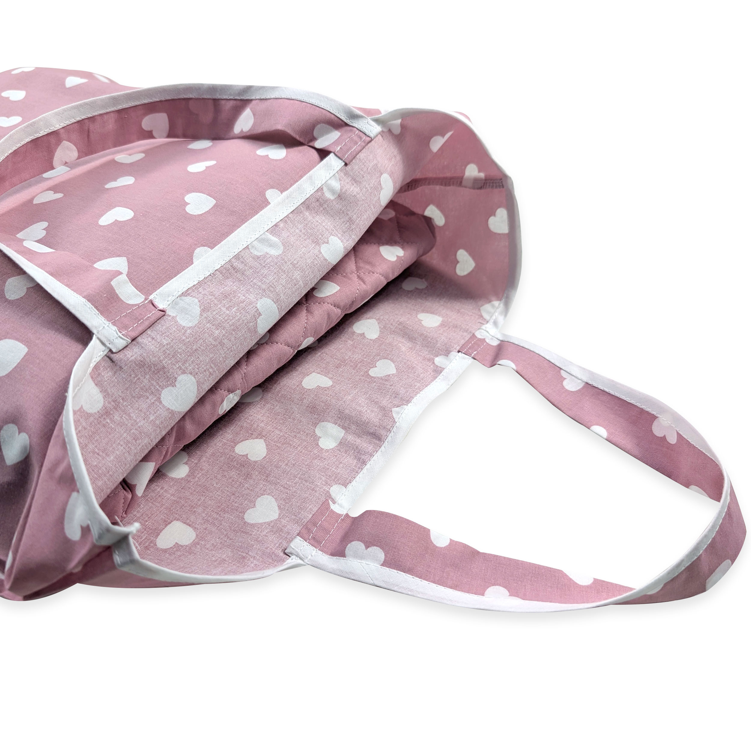 Sleeping Bag Bag White Hearts Antique Pink Background Image