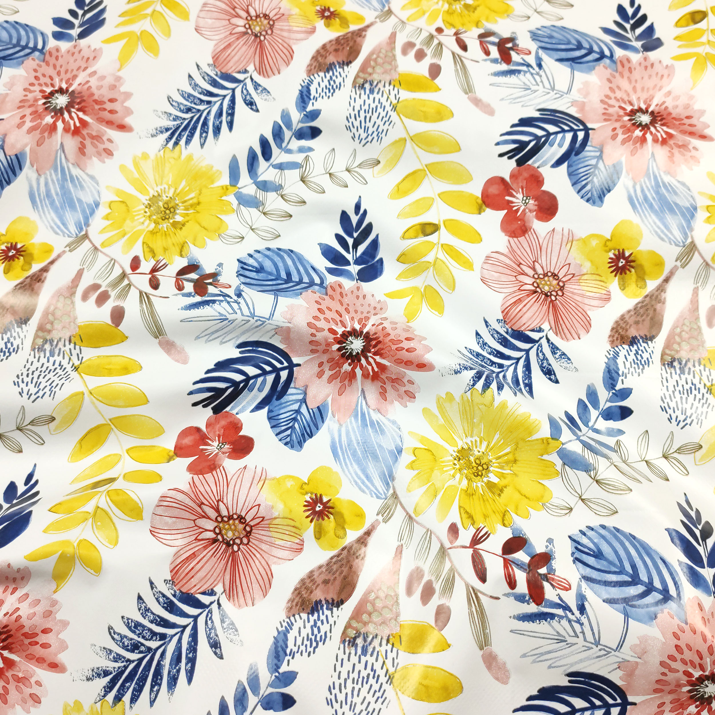 Yellow and Red Flowers Waxed Tablecloth Fabric