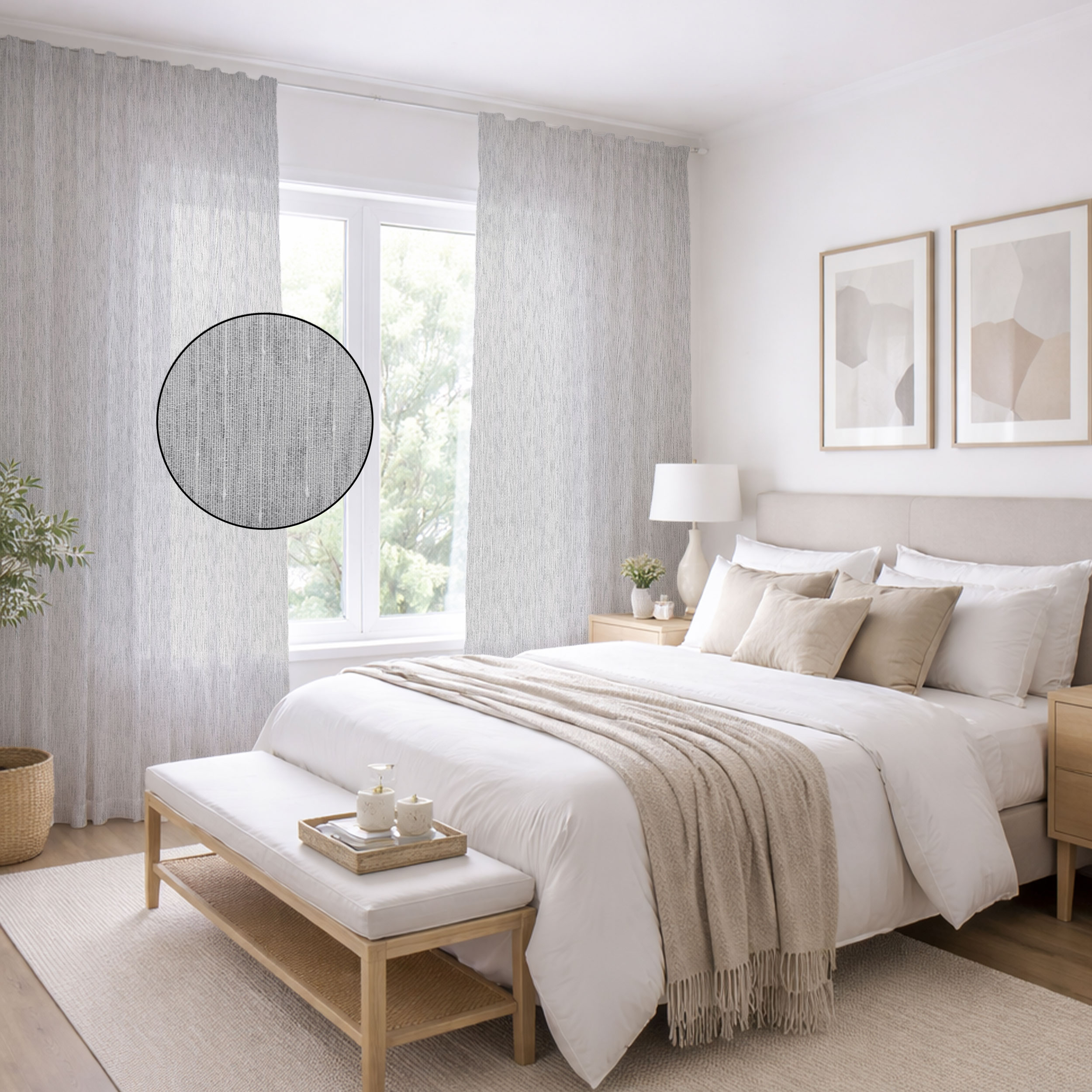 Grey Flocked Curtain Fabric Image