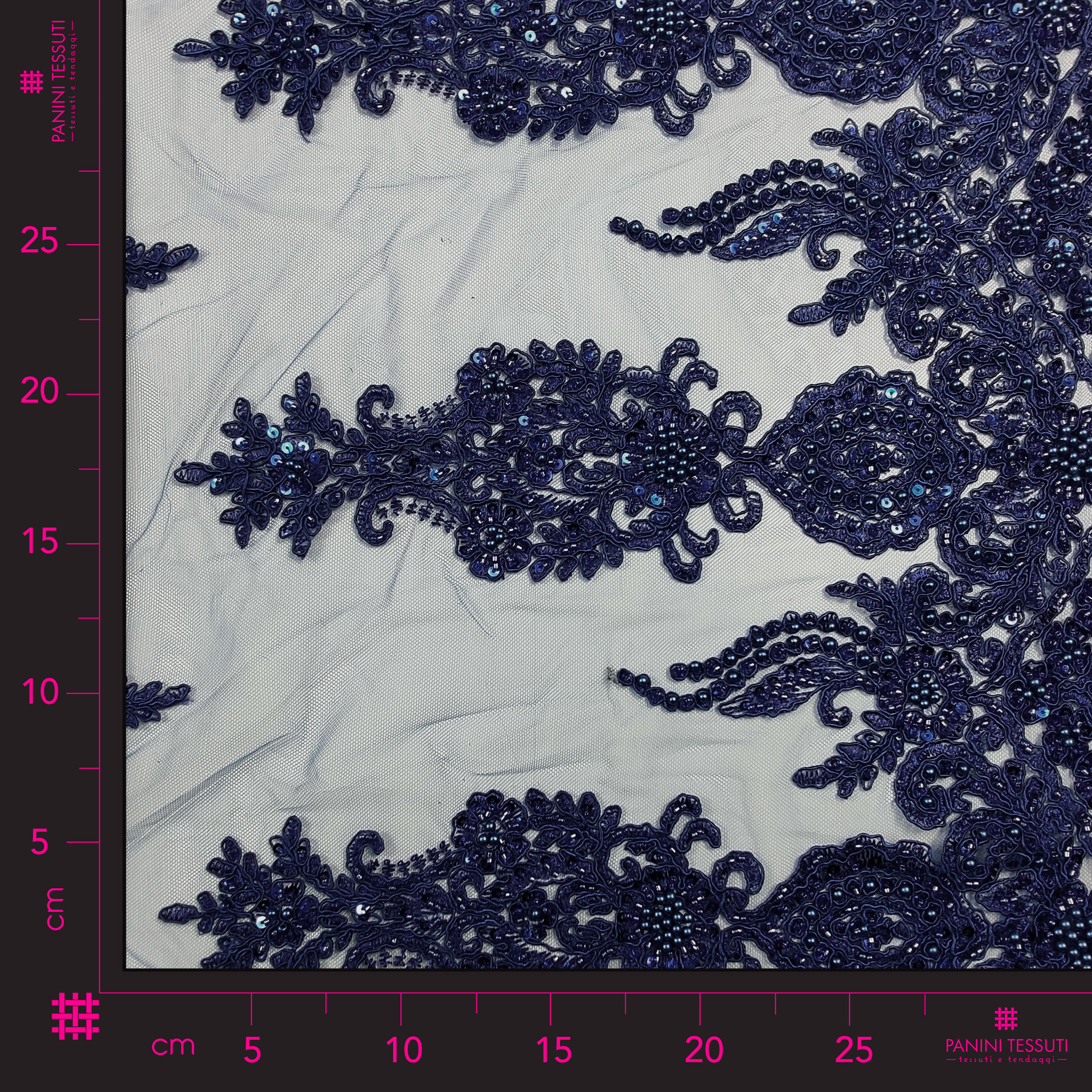 High Fashion Beaded Double Edge Floral Lace - Blue