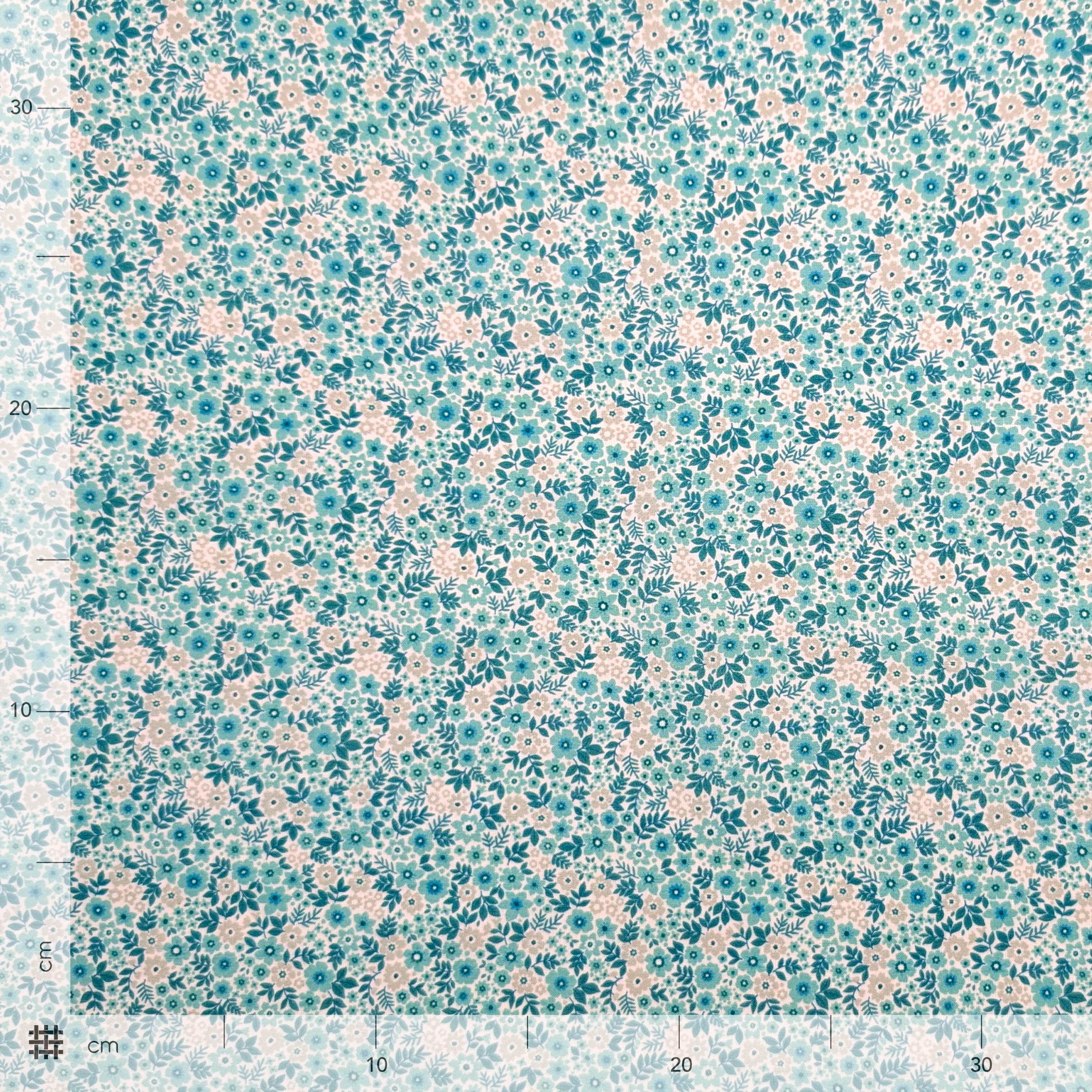 Percale Cotton with Small Flowers in Aquamarine Green Image
