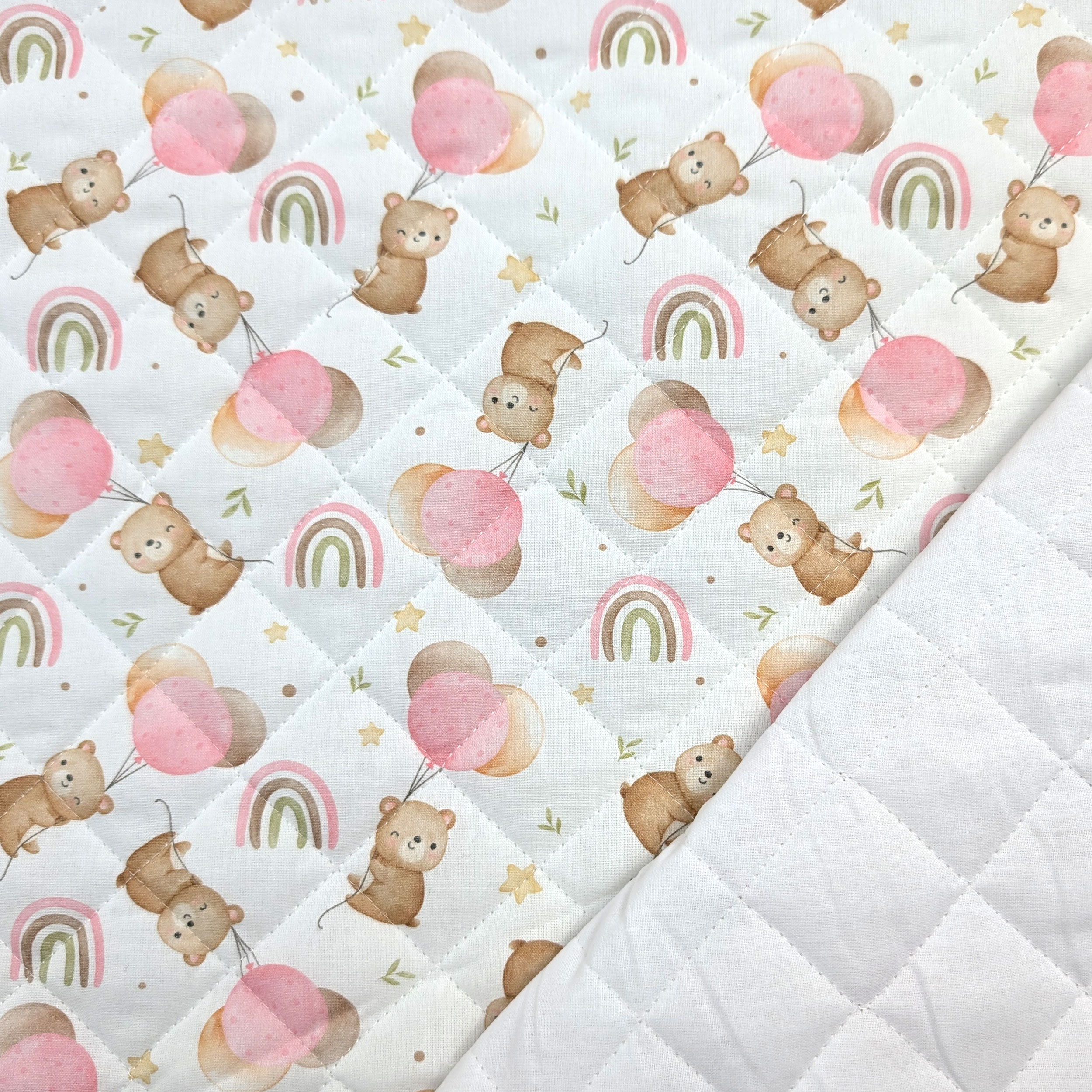 Pink Quilted Fabric with Bears and Balloons Image