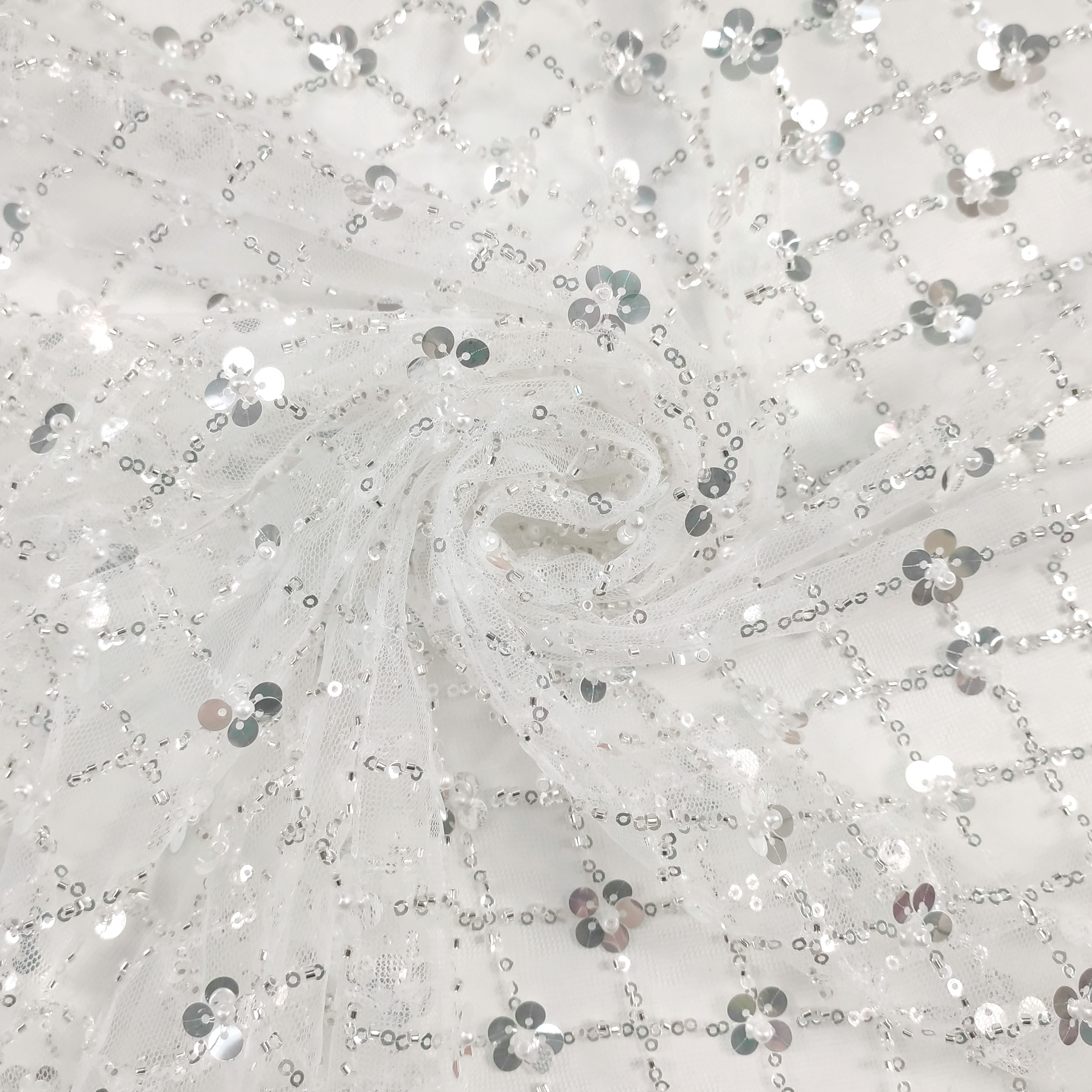 Bridal Tulle Embroidered Beads and Sequins White Image