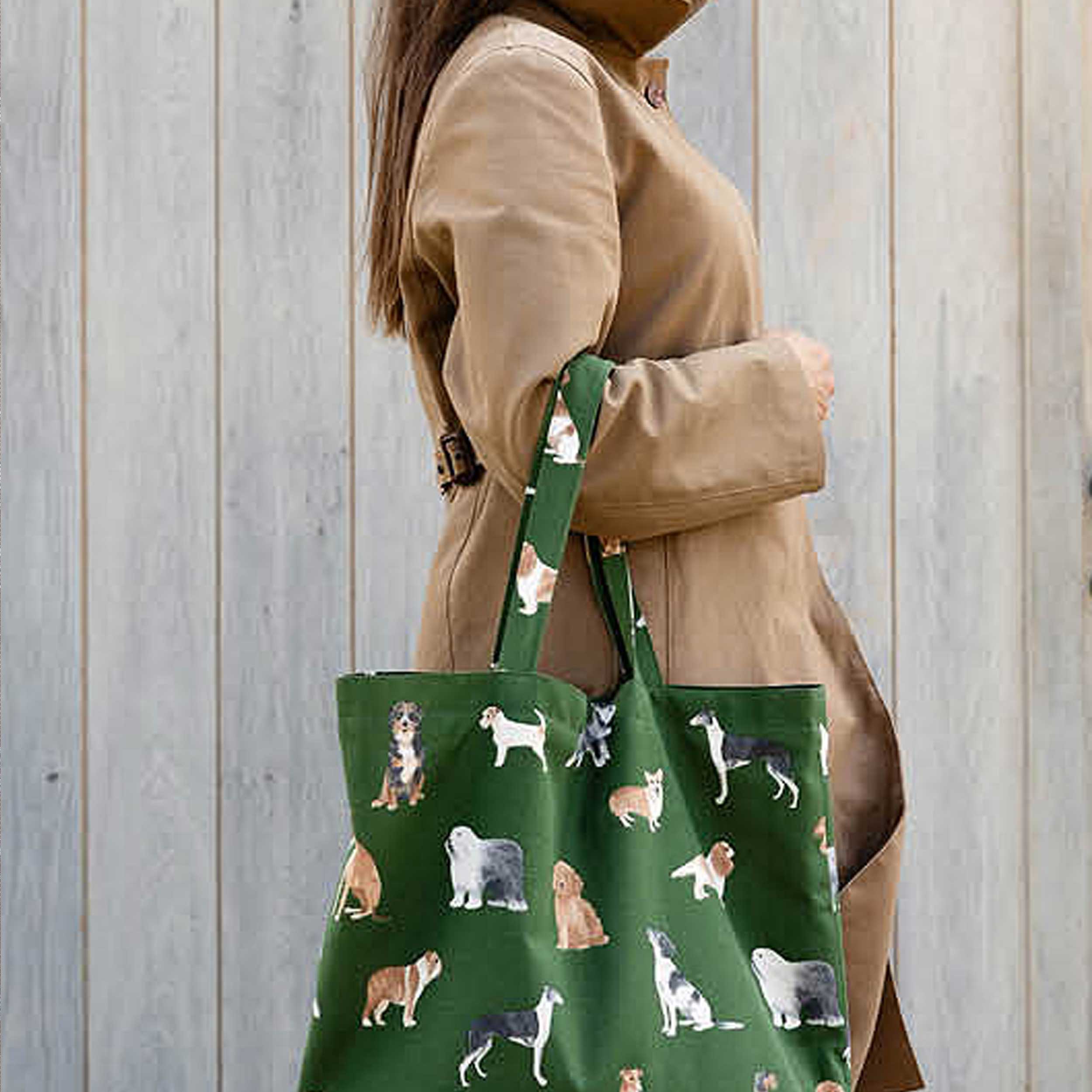 Panama Fabric Dogs Green Background Image