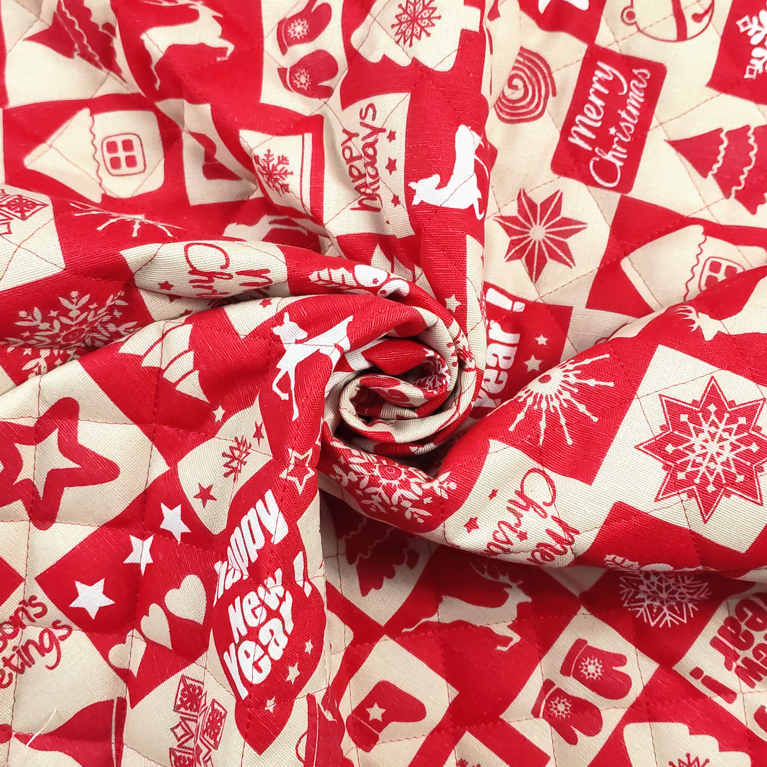 Tissu matelassé Patchwork de Noël Rouge