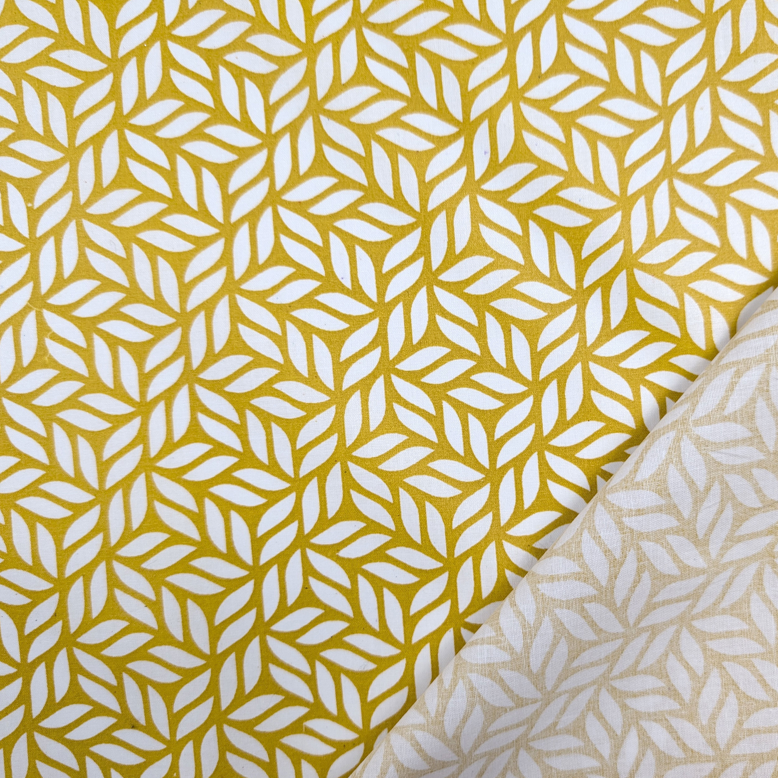 Enduite Tablecloth Fabric Stain-Free Mustard Abstract Leaves Image