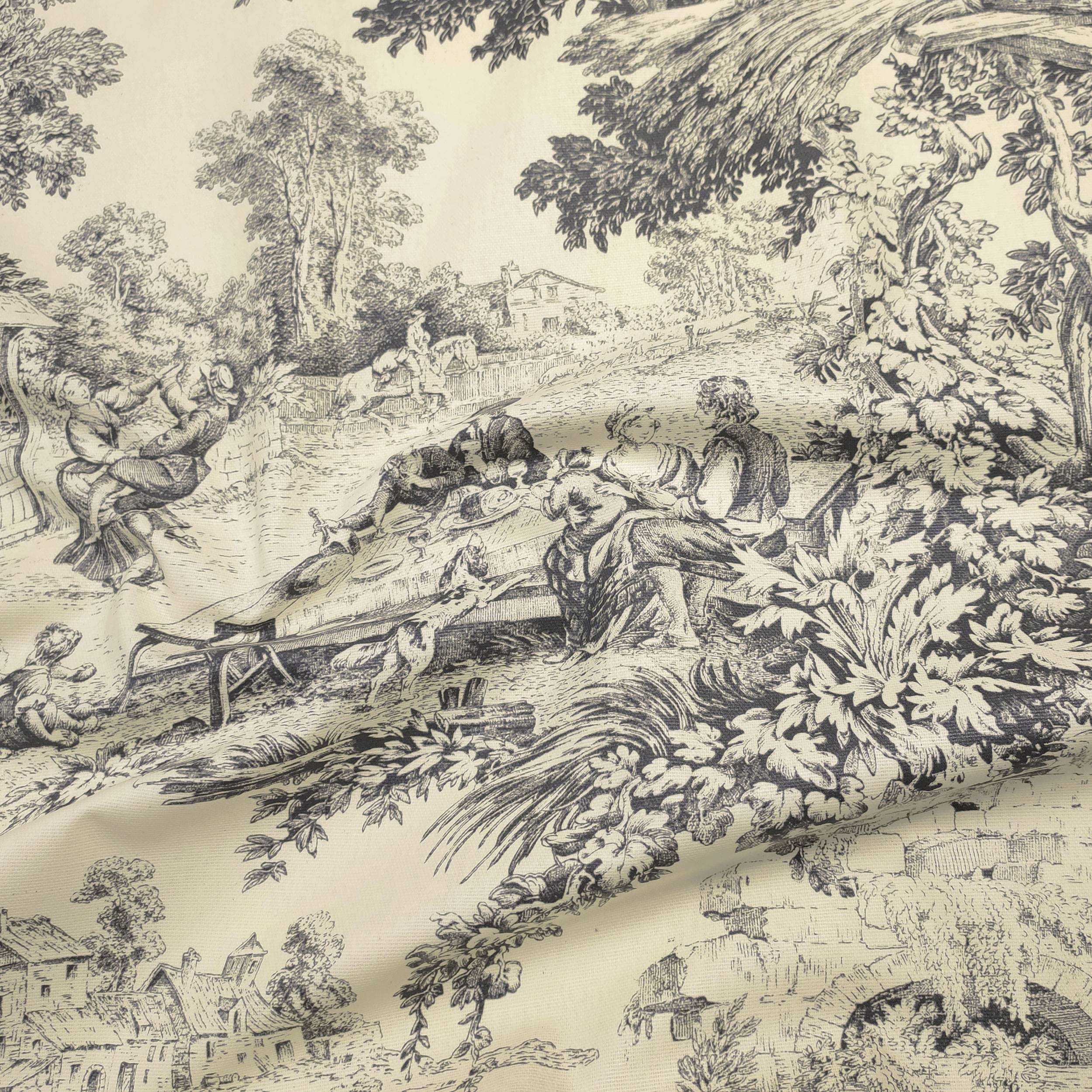 Nappe en résine Toile de Jouy Fond noir crème