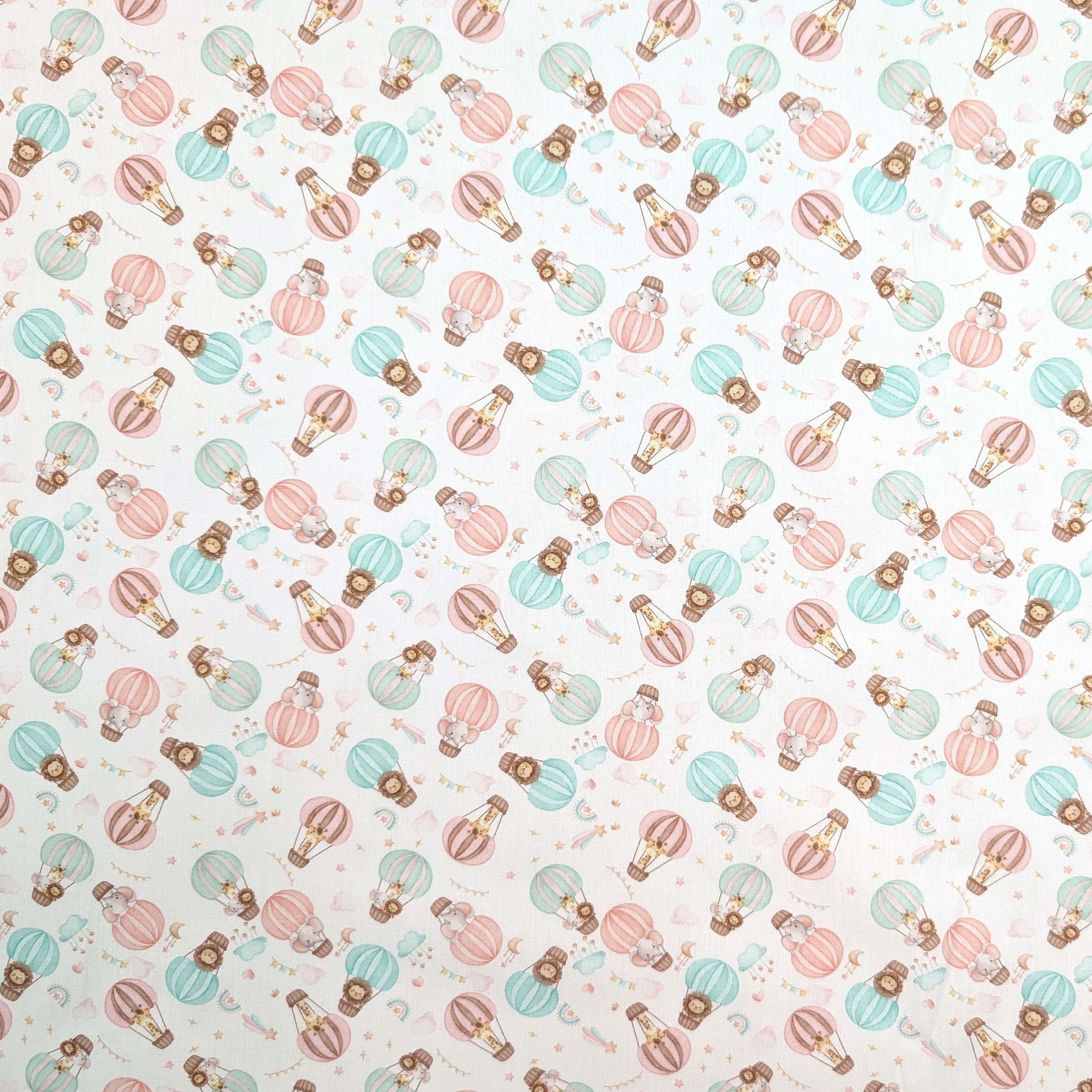 Percale Cotton with Animals on Hot-Air Balloons Image