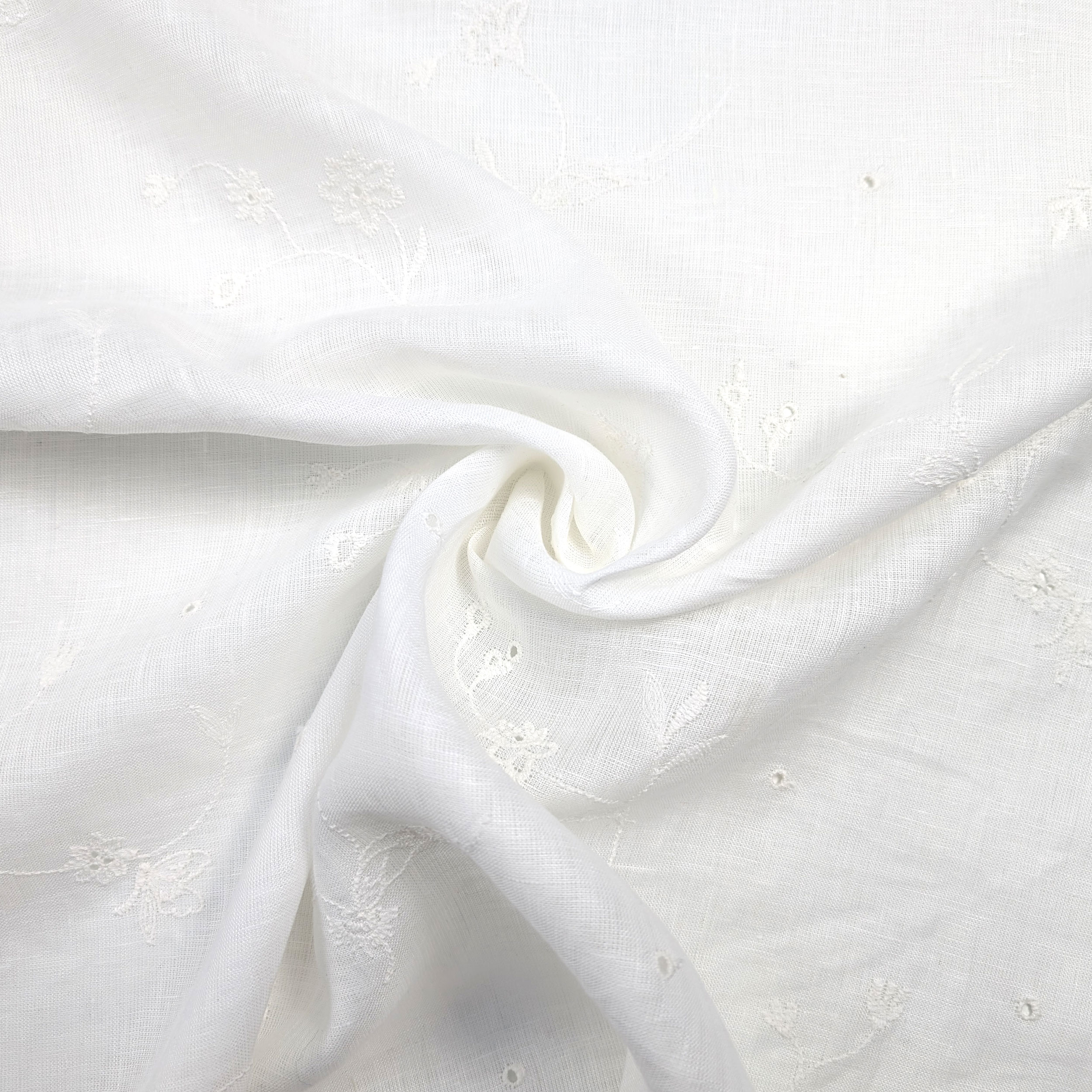 Pure Linen Fabric Embroidered Flowers Image
