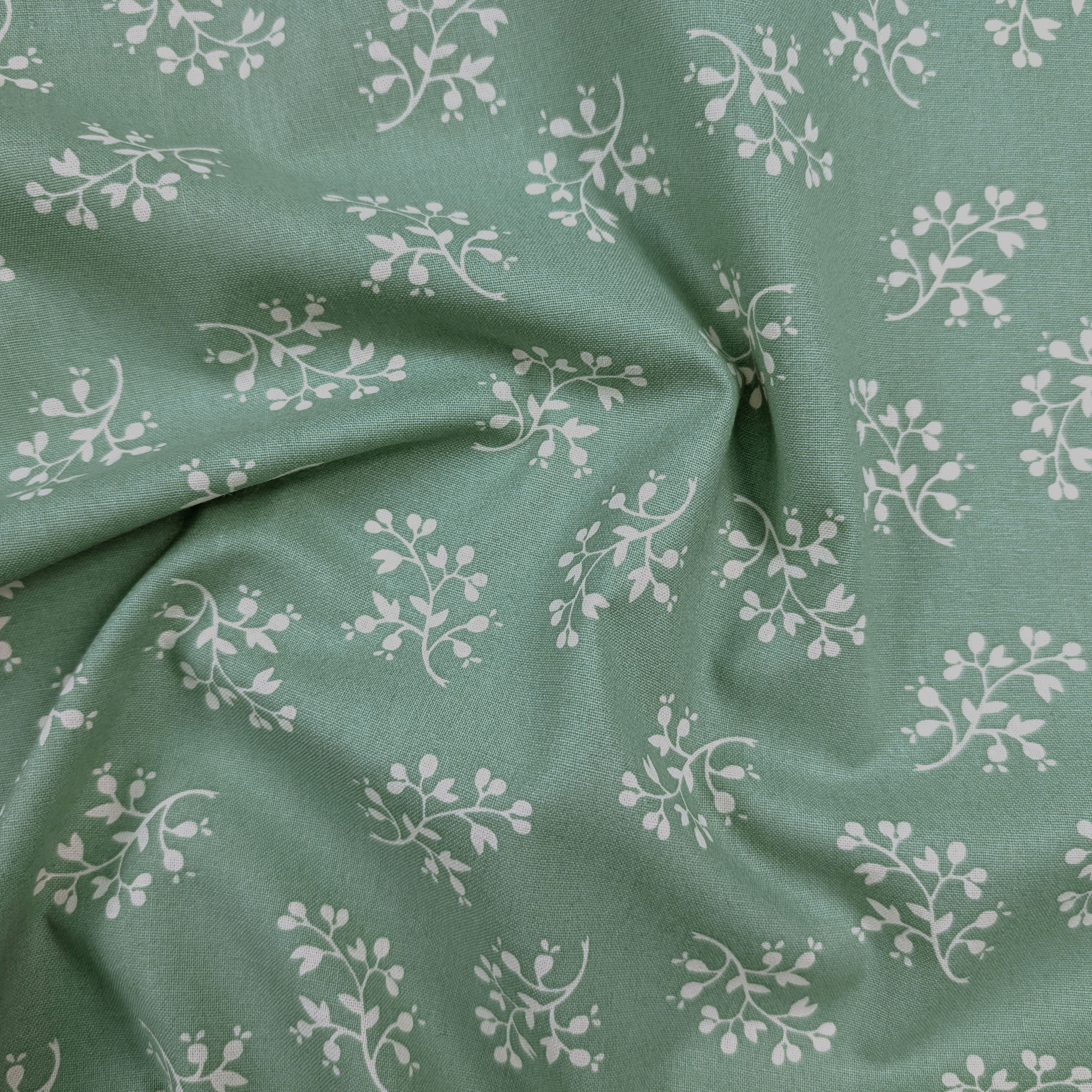 Poplin Cotton Flowers Background Sage Image