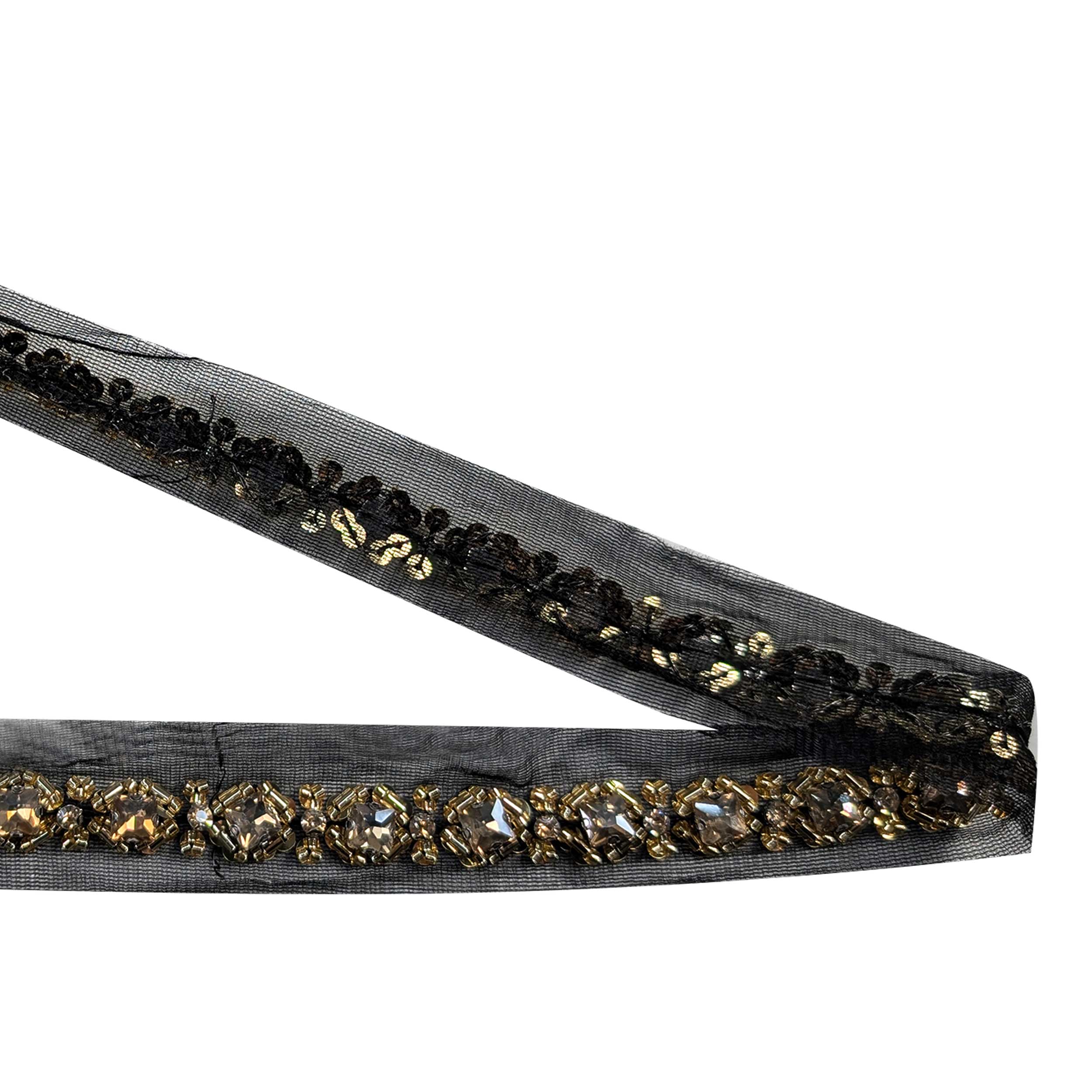 Black Tulle and Gold Precious Stones Trimmings Image