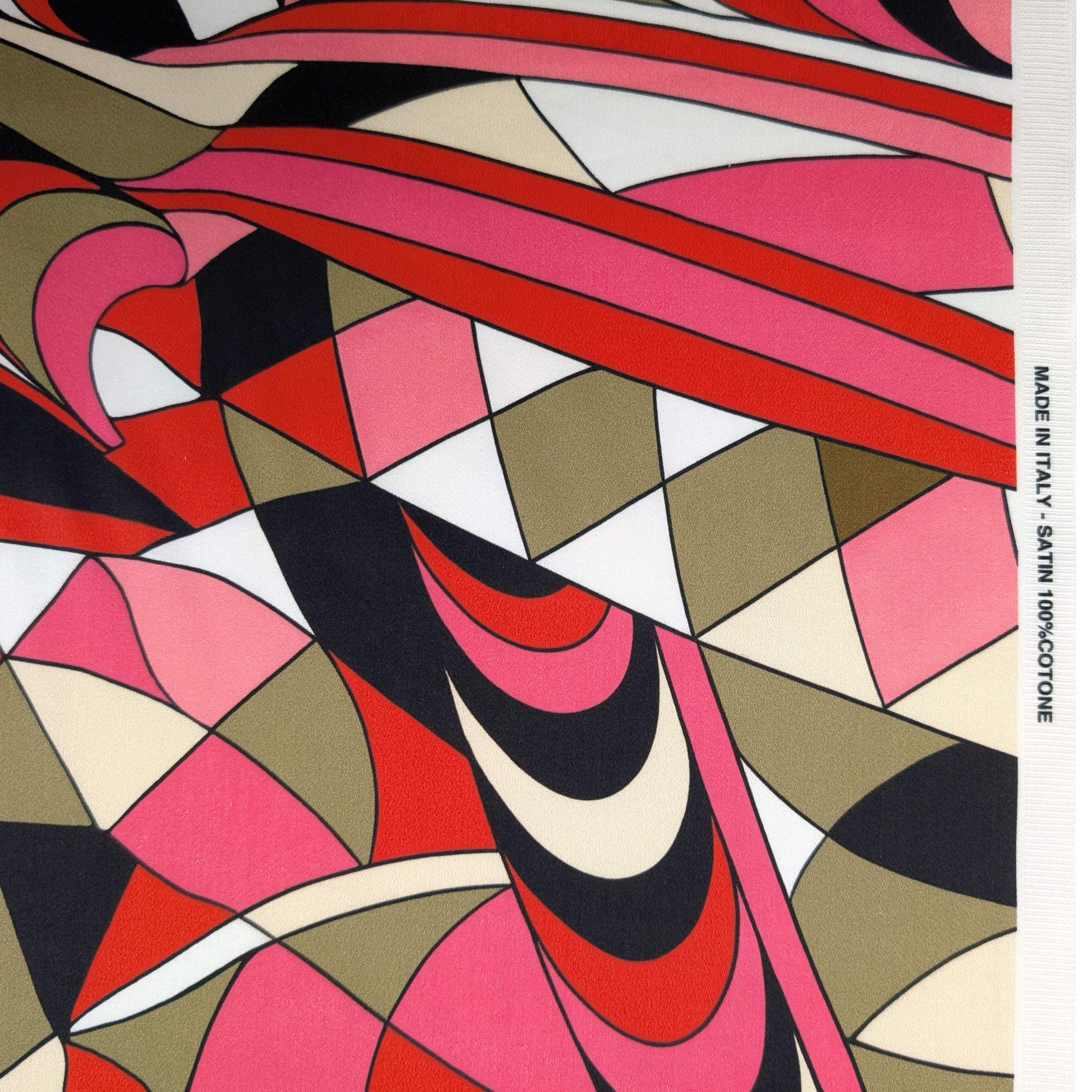 Abstract Geometrical Patterned Multicolour Cotton Satin Image