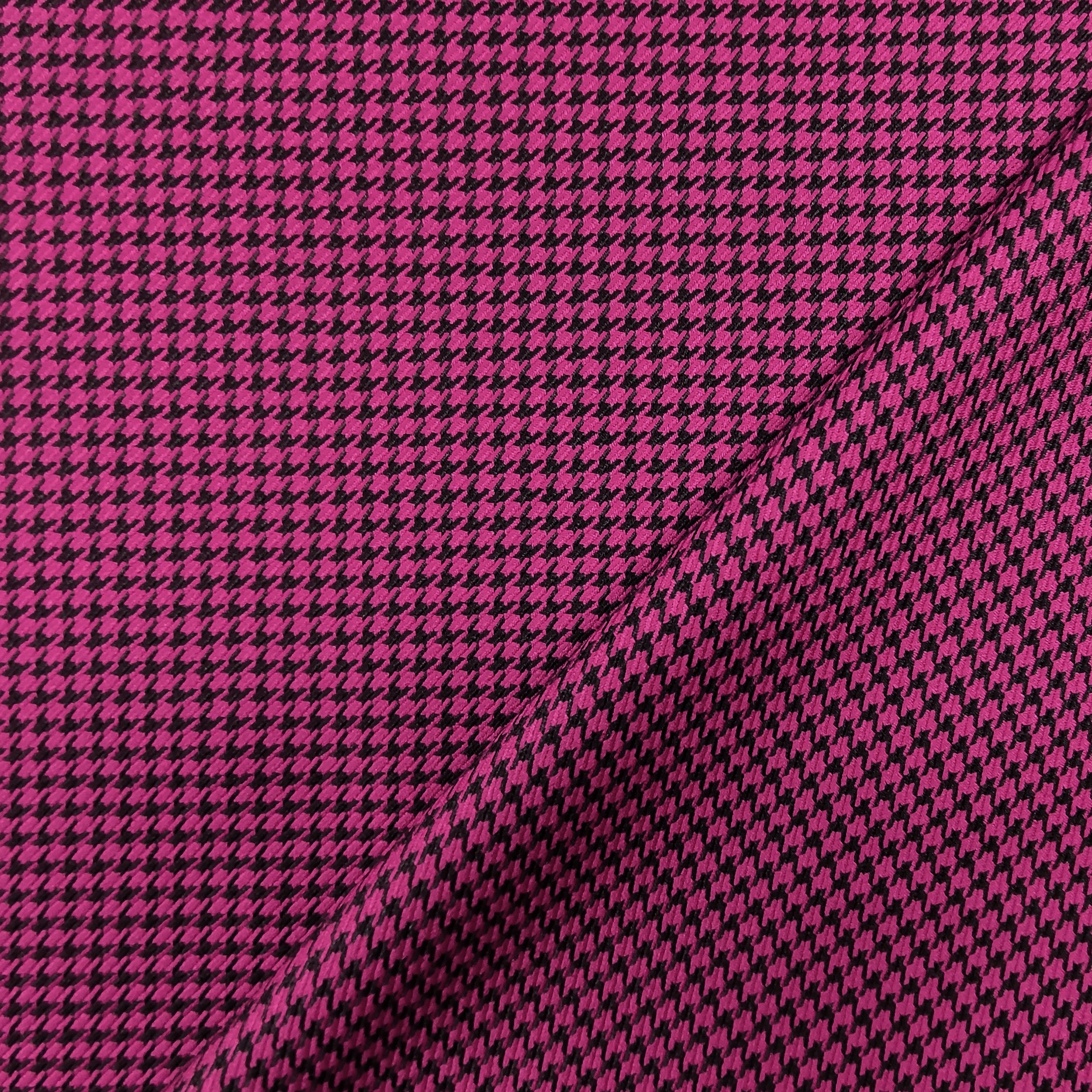 Tissu Pied de Poule Fond noir Magenta