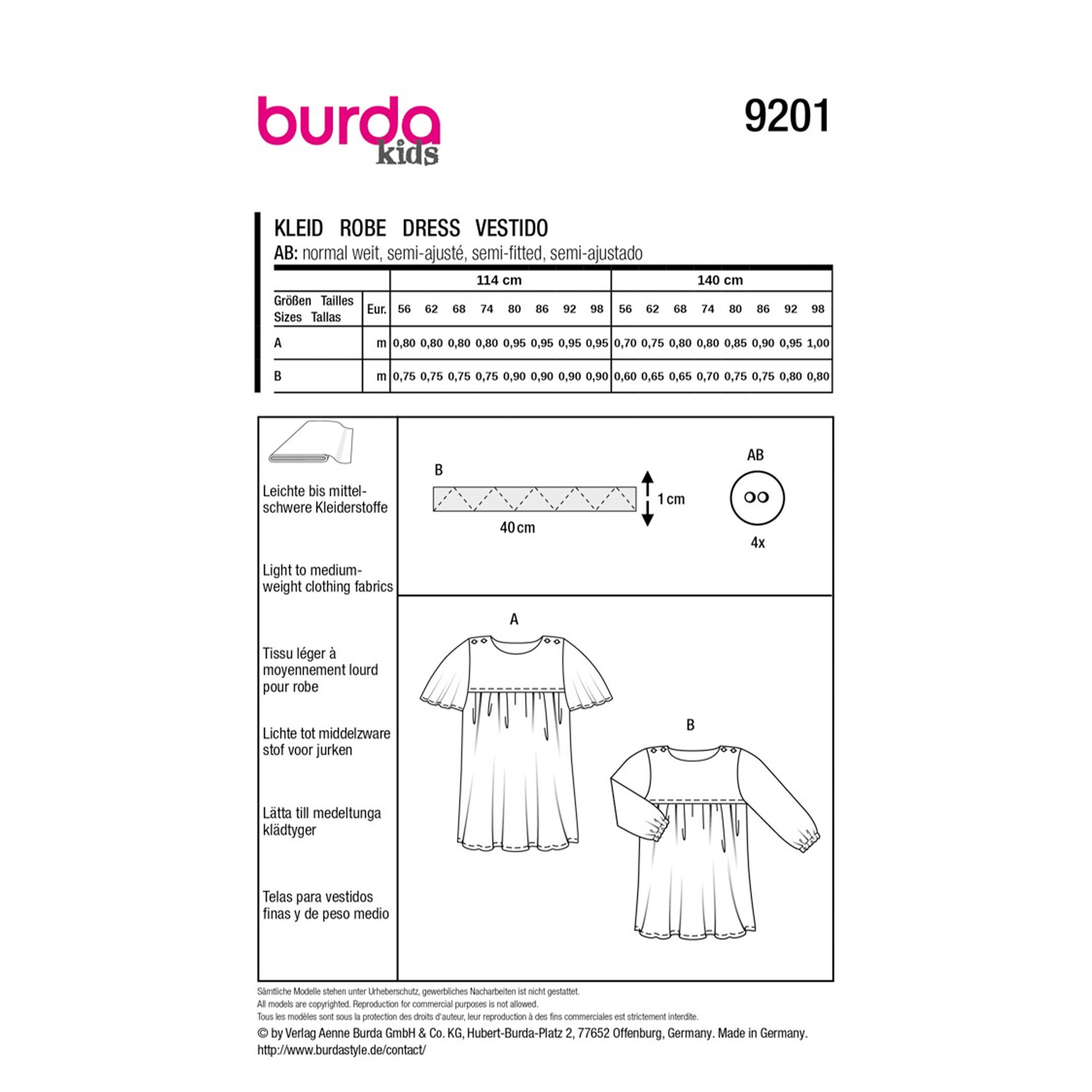 Burda Kids Easy Dress pattern Image